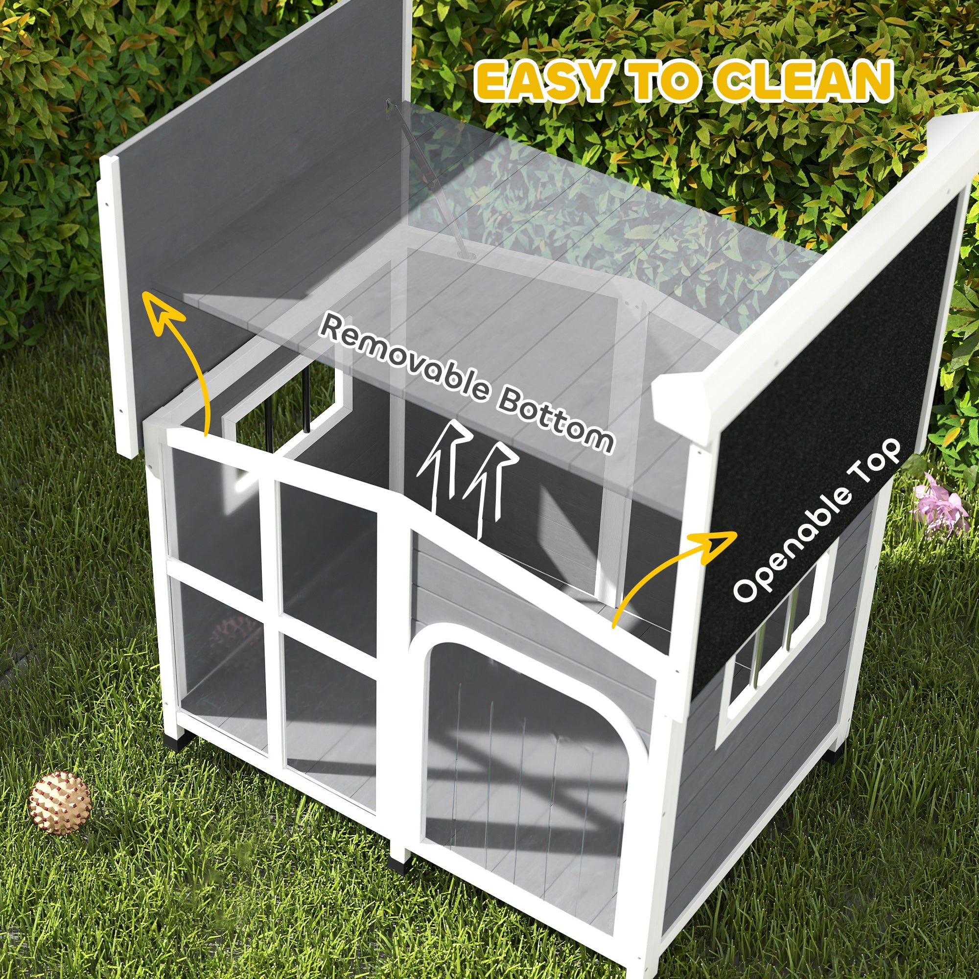 Cabin-Style Wooden Dog House for Large Dogs with Openable Roof & Giant Window, Dark Gray - Dark Gray - Image 5