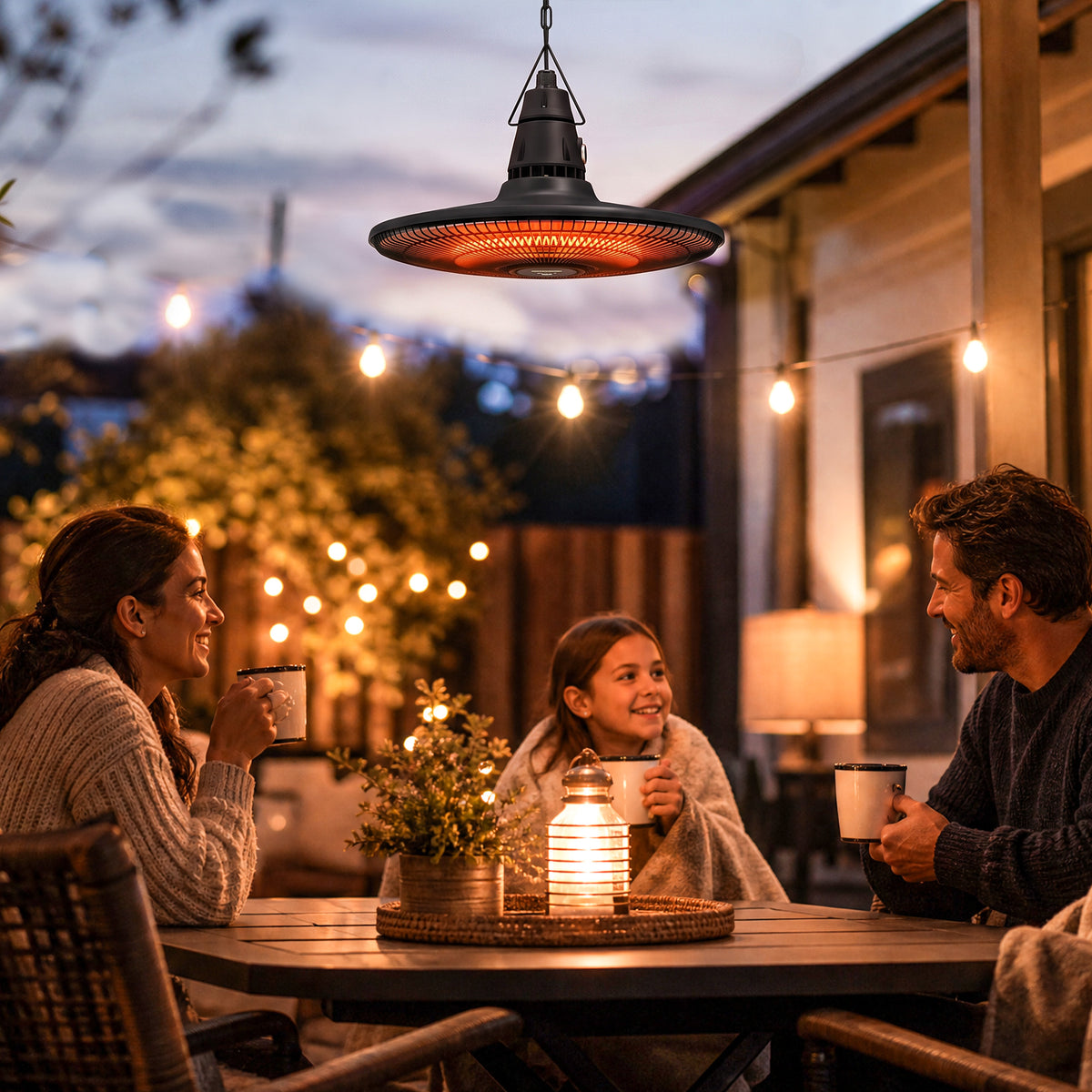 1500W Electric Patio Heater, IP65 Hanging Infrared Outdoor Heater with Carbon Fiber Tube, Remote Control, Black