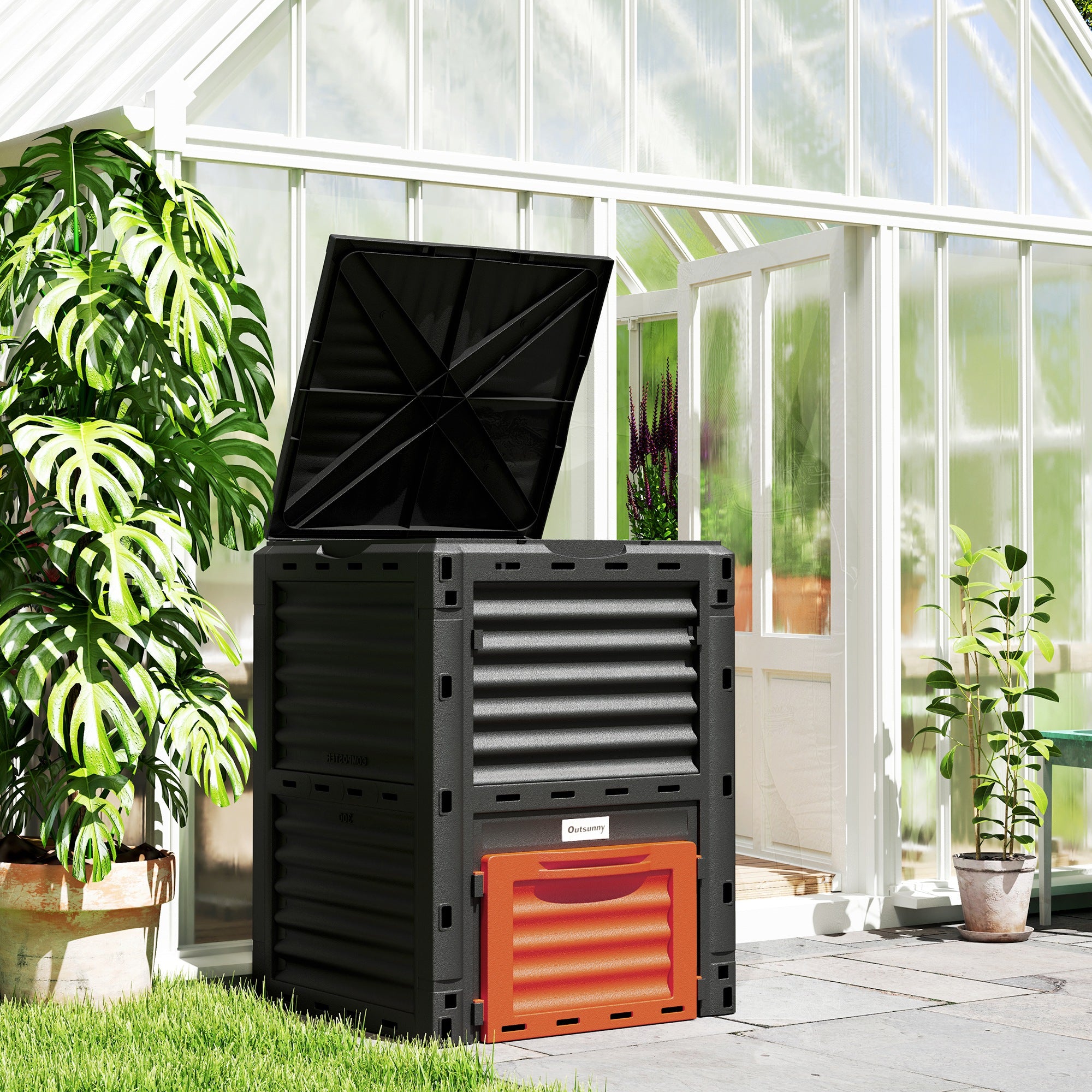 Garden Compost Bin 80 Gallon Outdoor Large Capacity Composter Fast Create Fertile Soil Aerating Box, Orange - Orange - Image 2