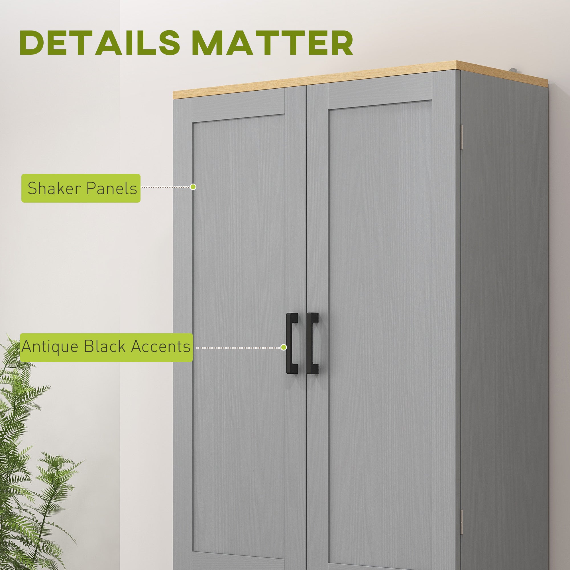 Freestanding Kitchen Pantry, 4-Door Kitchen Pantry Cabinet with Adjustable Shelves and Doors, Distressed White