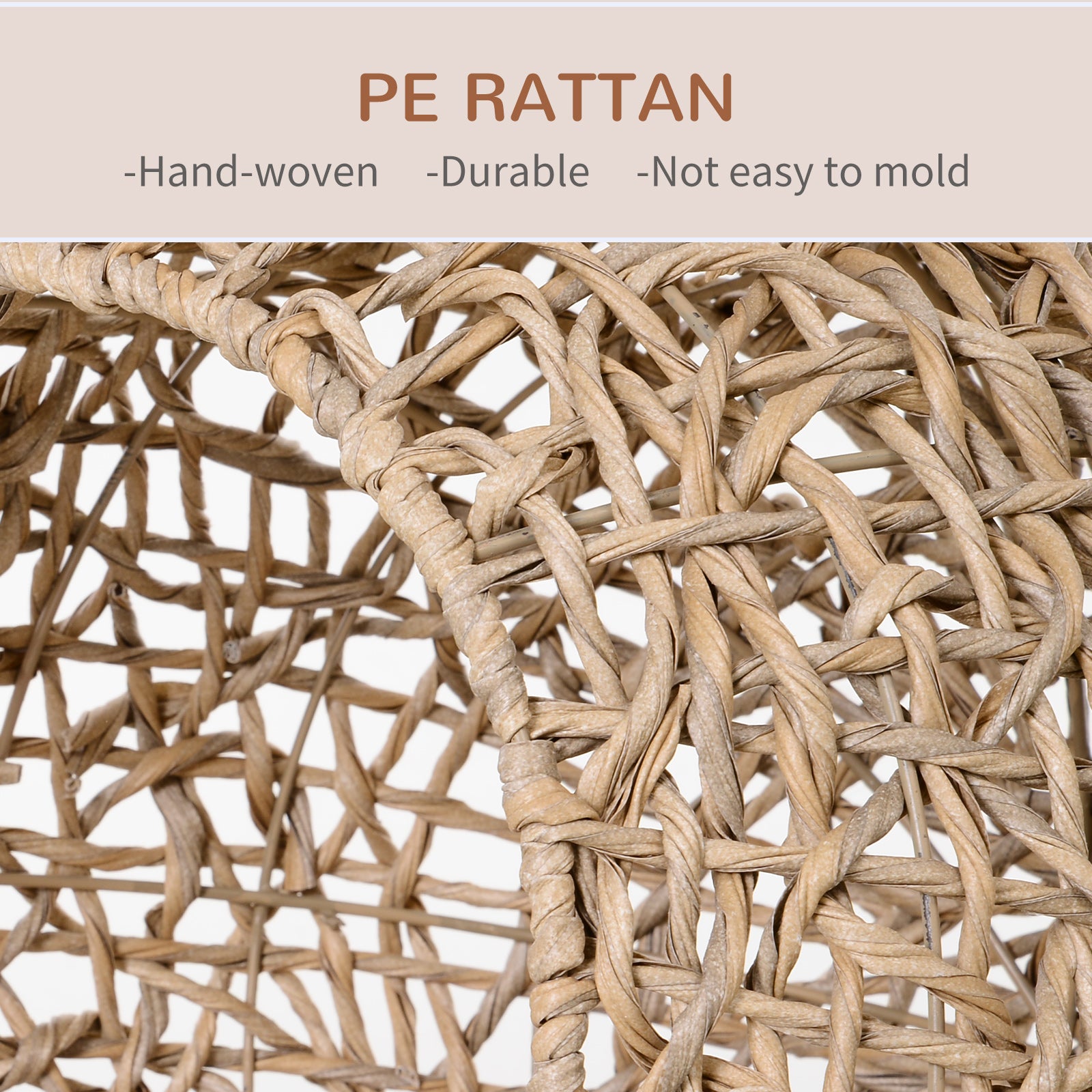 20.5" Weaved Cat Bed, Elevated Hand-woven Braided Banana Leaf Kitten House Condo with Cushion, Beige - Beige - Image 4