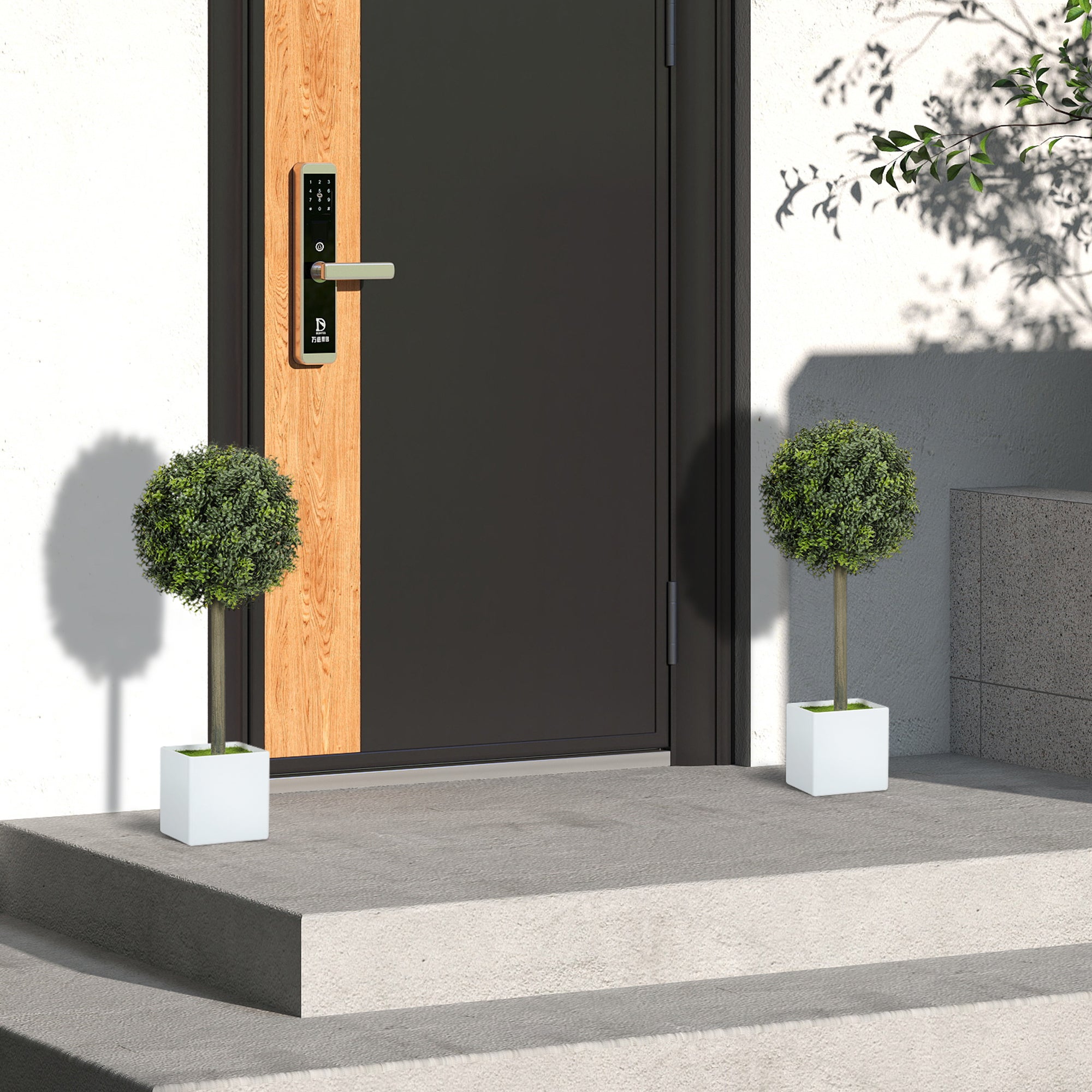 Lifelike Artificial Plants Set of 2, Fake Boxwood Topiary Balls with 114 PE Leaves for Home or Office Decor, Green