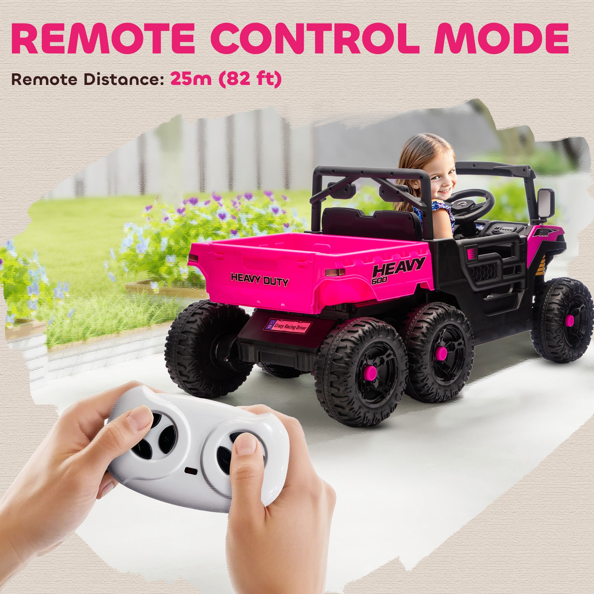 24V 4WD Kids Ride On Car with 6 Wheels Electric Ride On Car with Dump Bed, Remote for 3-6 Years, Pink