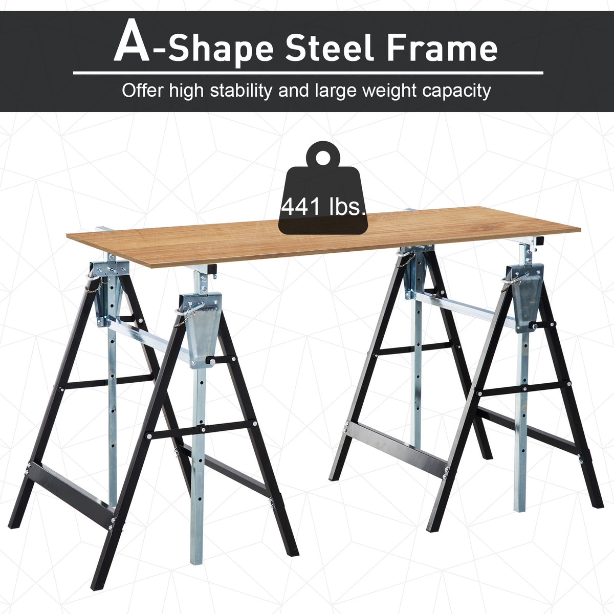 Set of 2 Adjustable Telescopic Builders Trestle, DIY Steel Work Bench Carpenter, Folding Saw Horse Tools Black