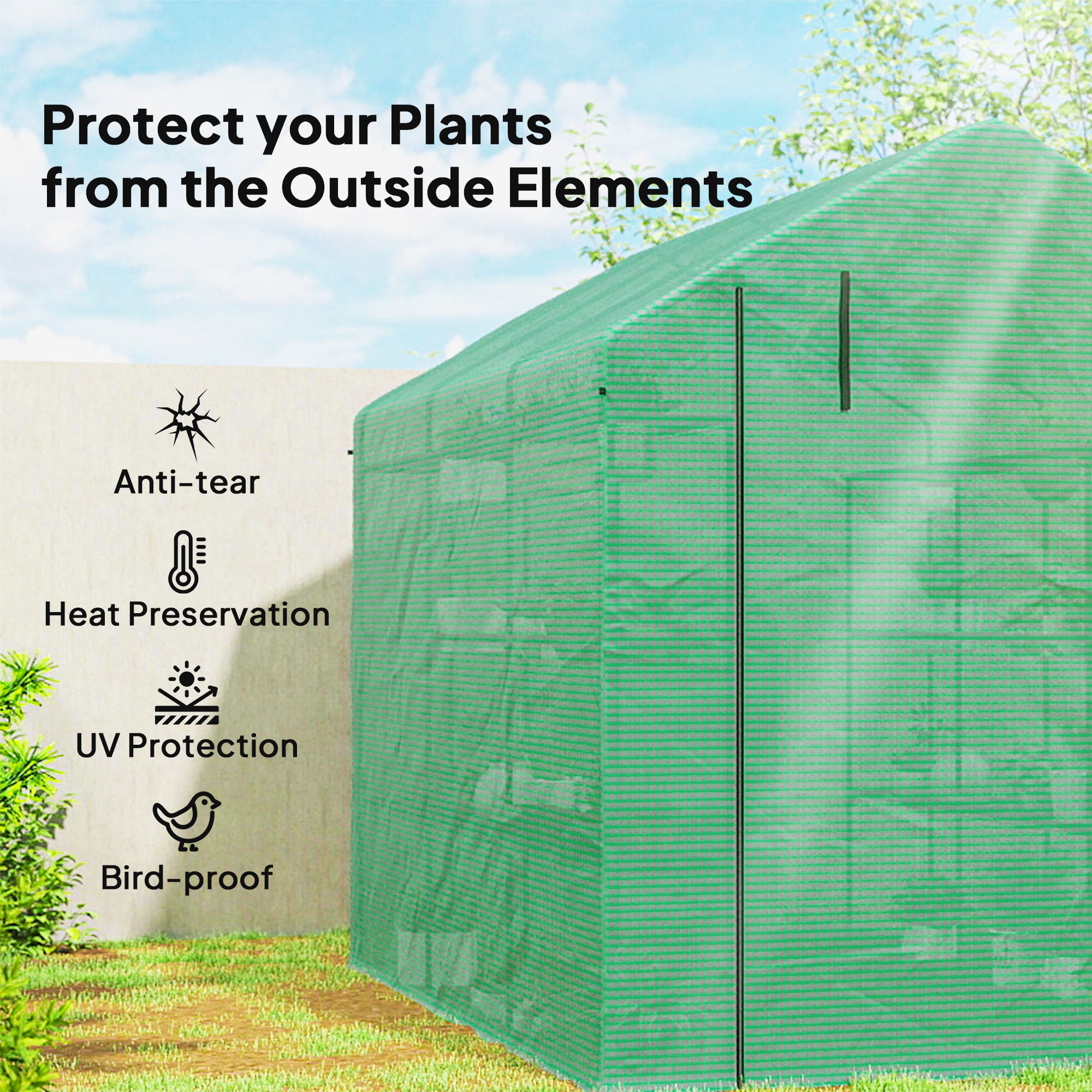 Outdoor Walk-in Greenhouse with Roll-up Zipper Door, 18 Shelves, PE Cover, 95.25" x 70.75" x 82.75", Green - Green - Image 4