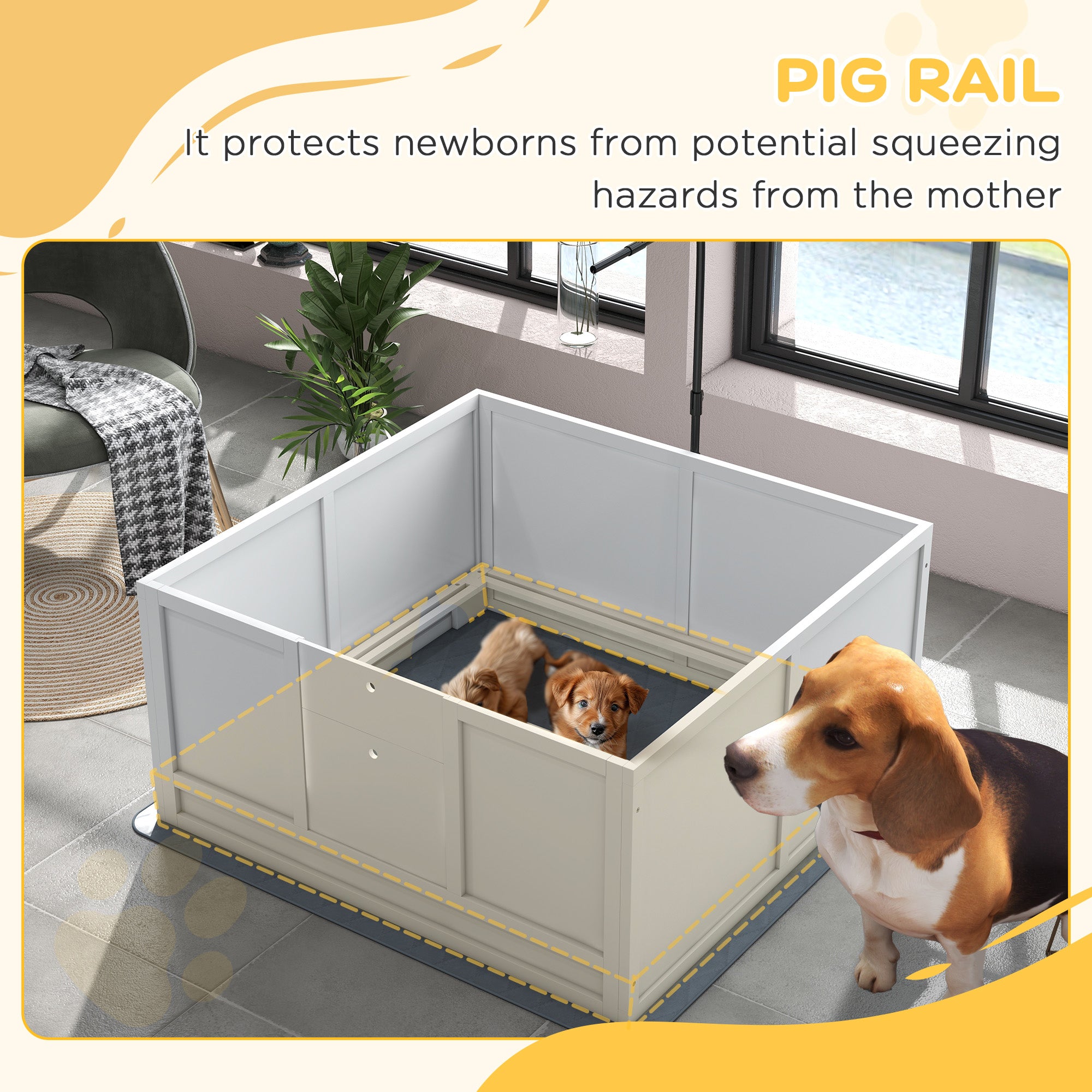 Whelping Box for Puppies with Pee Pad, Pig Rail, Adjustable Door for Small, Medium & Large Breed Dogs Birth, 41" x 39" - White - Image 6