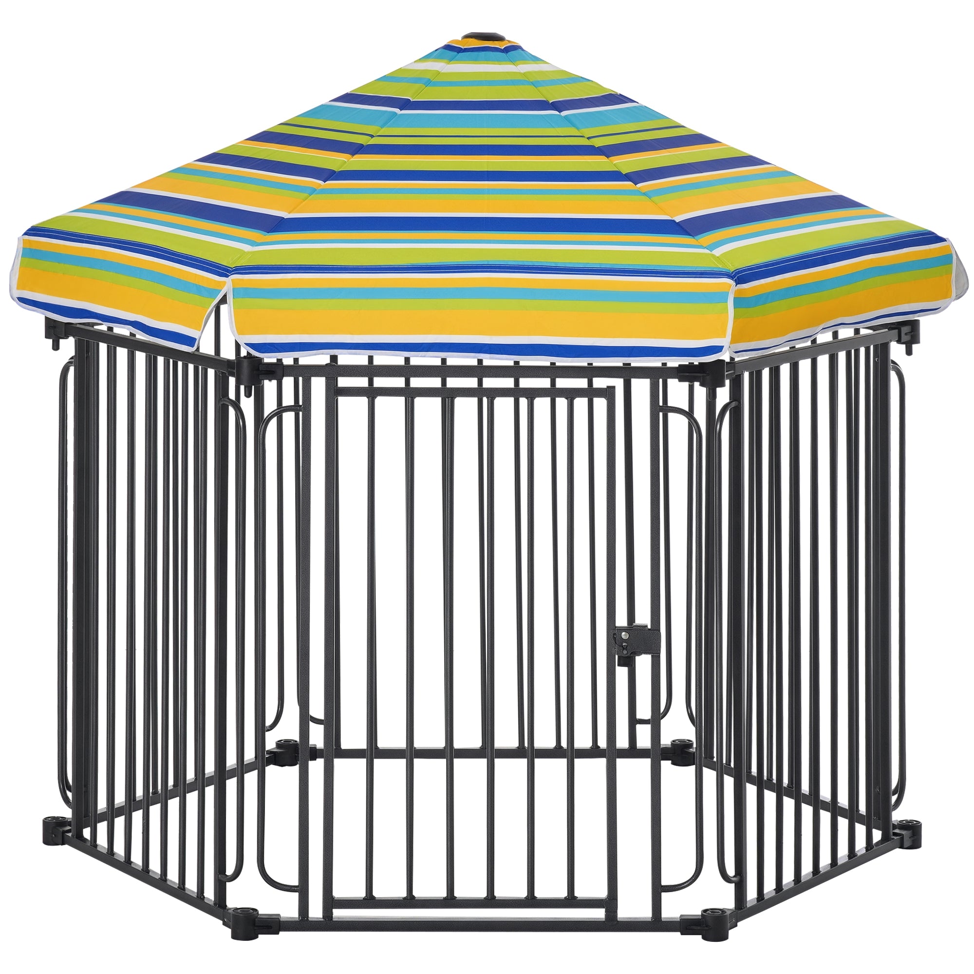 48" x 41" Heavy-Duty Metal Dog Playpen, Outdoor Pet Cage Kennel, Puppy Exercise Fence Barrier with Weather-Resistant Polyester Roof, Locking Door, & Metal Frame - Black, Multi-color