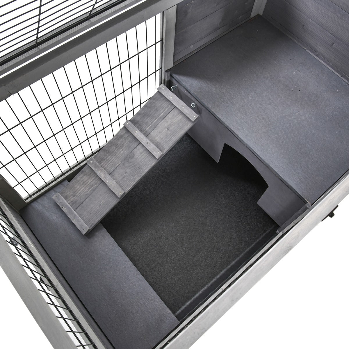 Indoor Rabbit Enclosure, Wooden Elevated Cage Habitat with Enclosed Run with Wheels - Ideal for Rabbits and Guinea Pigs - Grey - Image 8