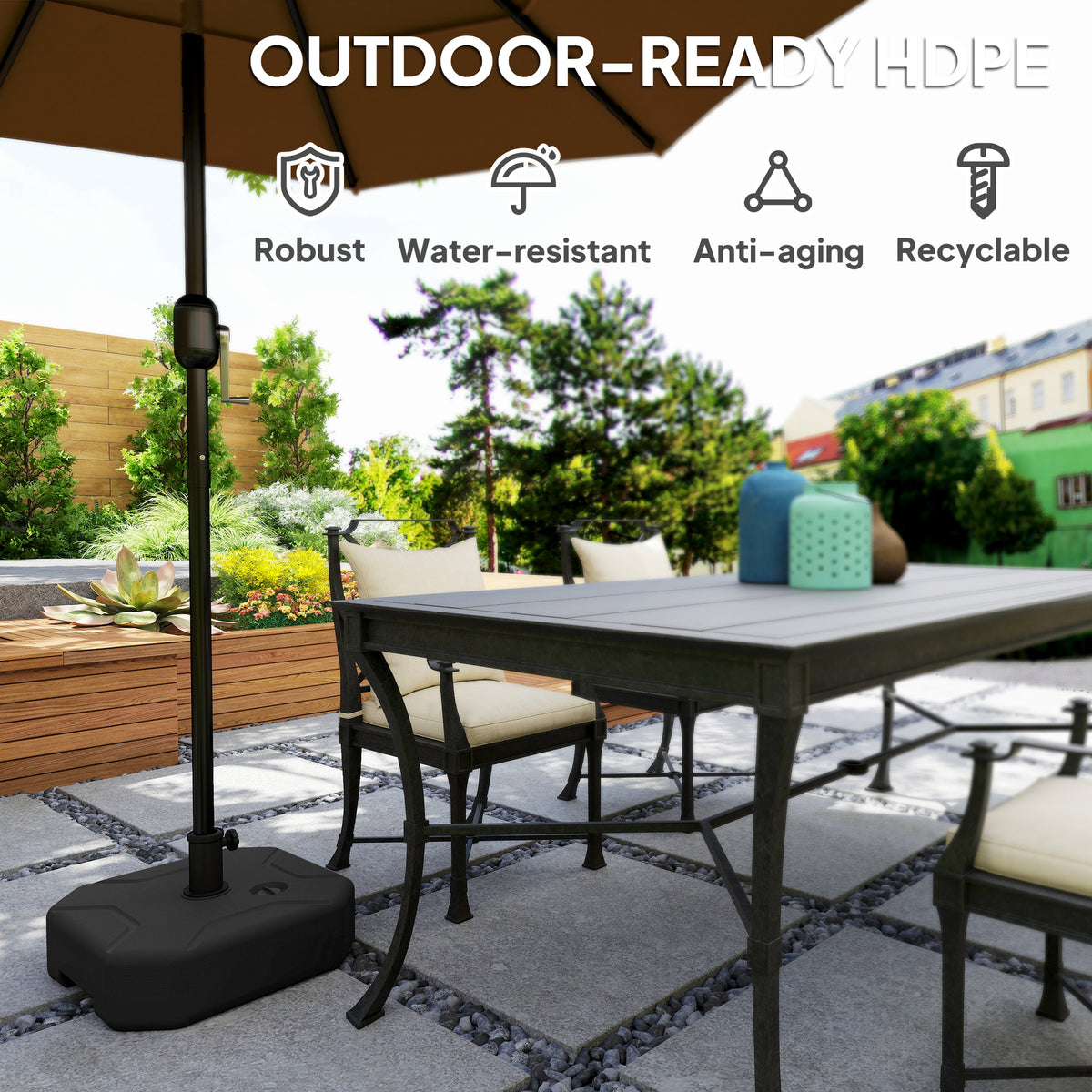 Square Patio Umbrella Base Holder, Heavy Duty Outdoor Umbrella Stand Base, Filled Up to 55lbs with Sand or 44lbs with Water for Garden, Poolside, Black