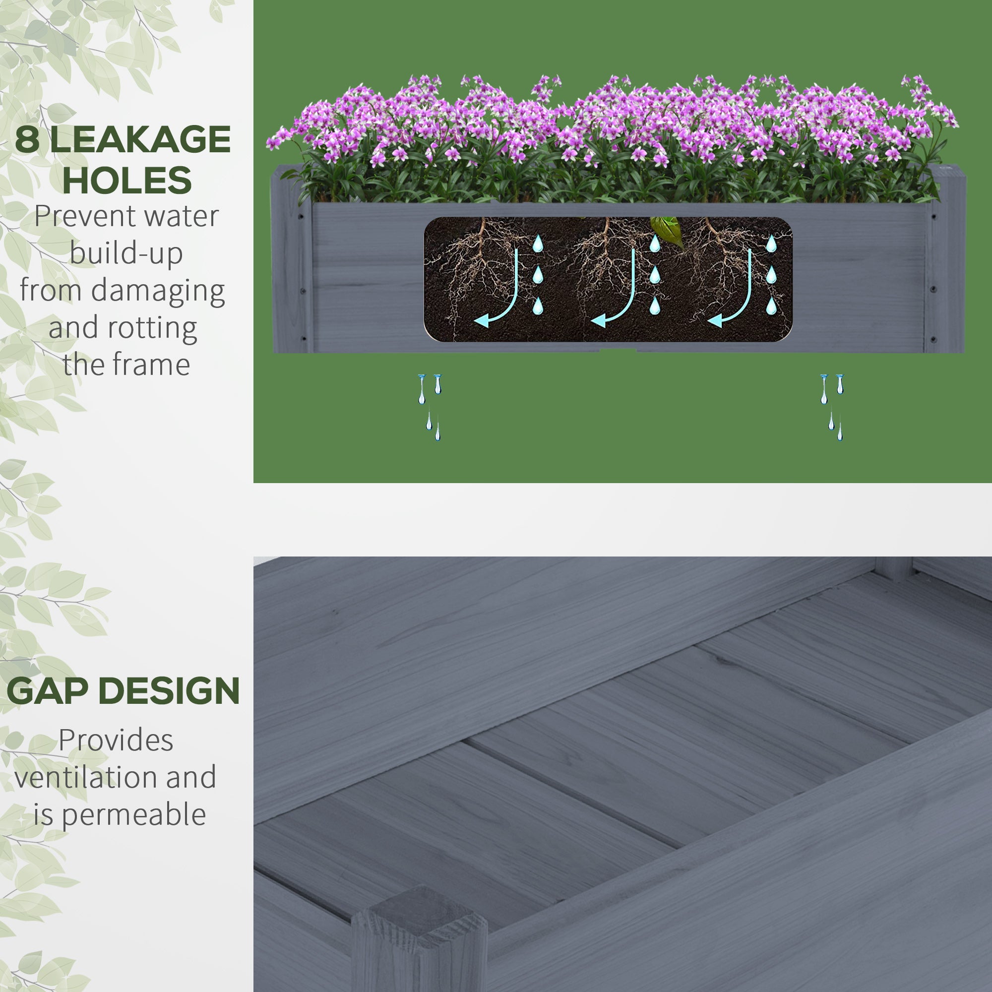 34"x34"x28" Raised Garden Bed 2-Tier Wooden Planter Box for Backyard, Patio to Grow Vegetables, Herbs and Flowers, Gray - Gray - Image 6