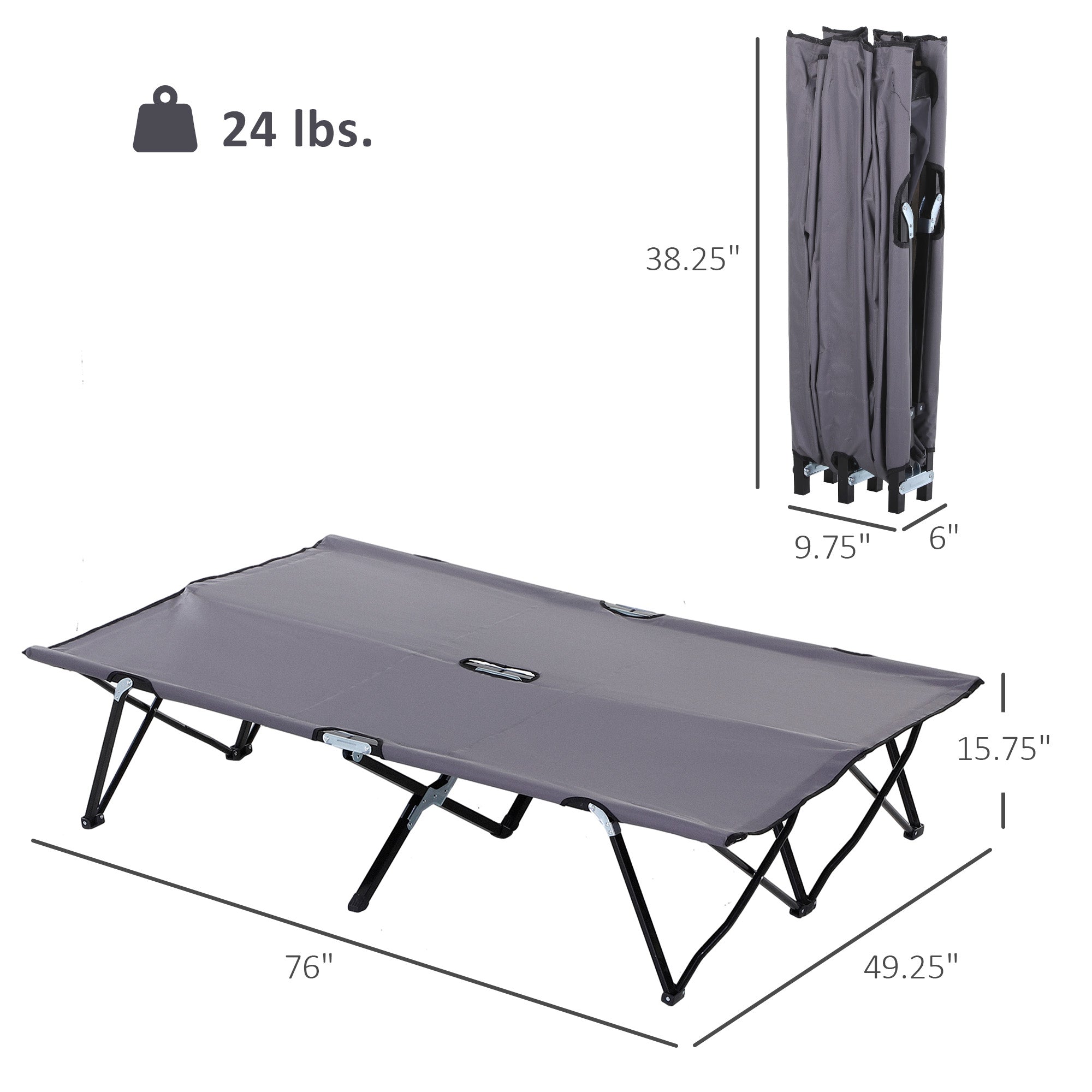 2 Person Folding Camping Cot for Adults, 50" Extra Wide Outdoor Portable Sleeping Cot with Carry Bag, Elevated Camping Bed, Beach Hiking, Grey