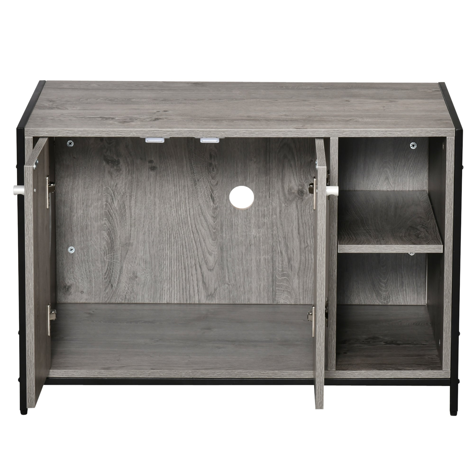 Large Wooden & Steel Cat Litter Box Enclosure, Kitten Washroom End Table, Indoor Hidden Cat House with Magnetic Doors & Storage Shelves, Gray - Grey - Image 8