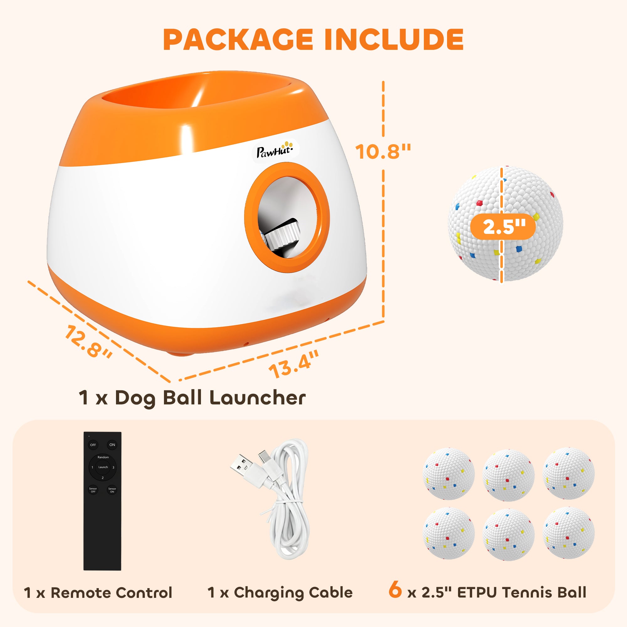 Automatic Dog Ball Launcher with 26-80 FT Distance, Automatic Ball Launcher for Medium and Large Dogs, Orange - Orange - Image 3