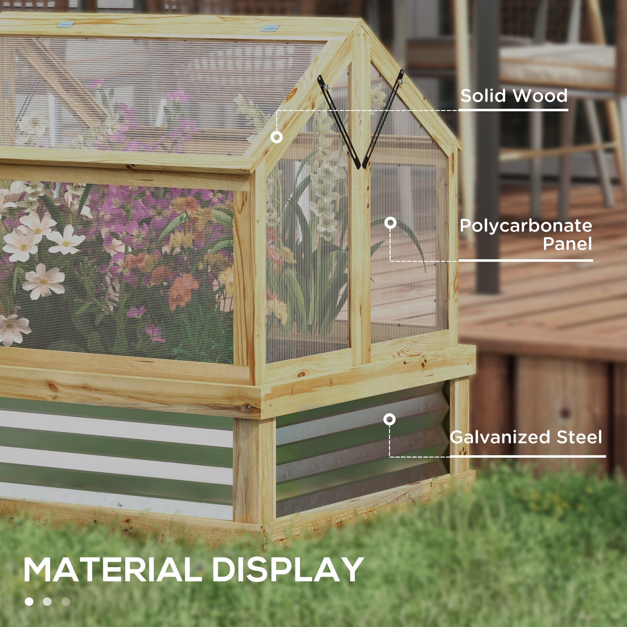 Raised Garden Flower Bed Kit with Greenhouse, Wooden Cold Frame Planter, 35.5" x 31.5" x 36", Natural - Natural Wood - Image 6