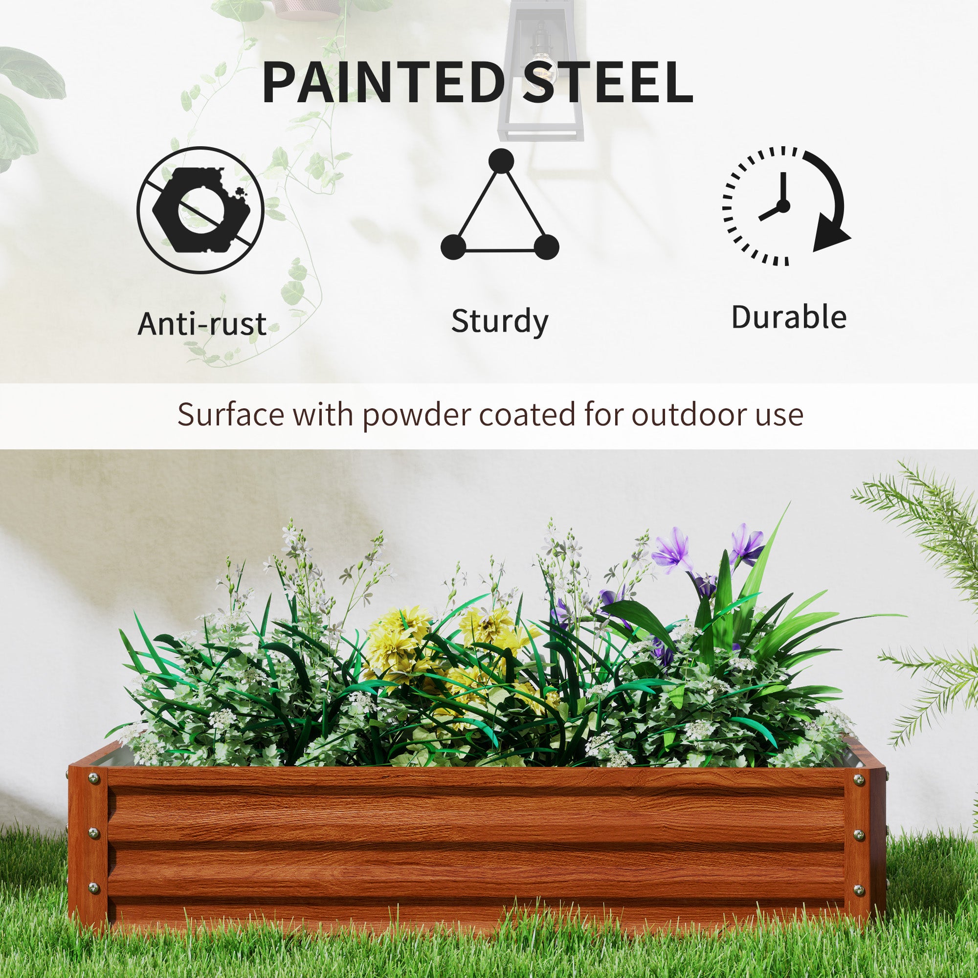 Galvanized Raised Garden Bed, 4' x 2' x 1' Metal Planter Box, for Growing Vegetables, Flowers, Herbs, Succulents, Brown - Brown - Image 4