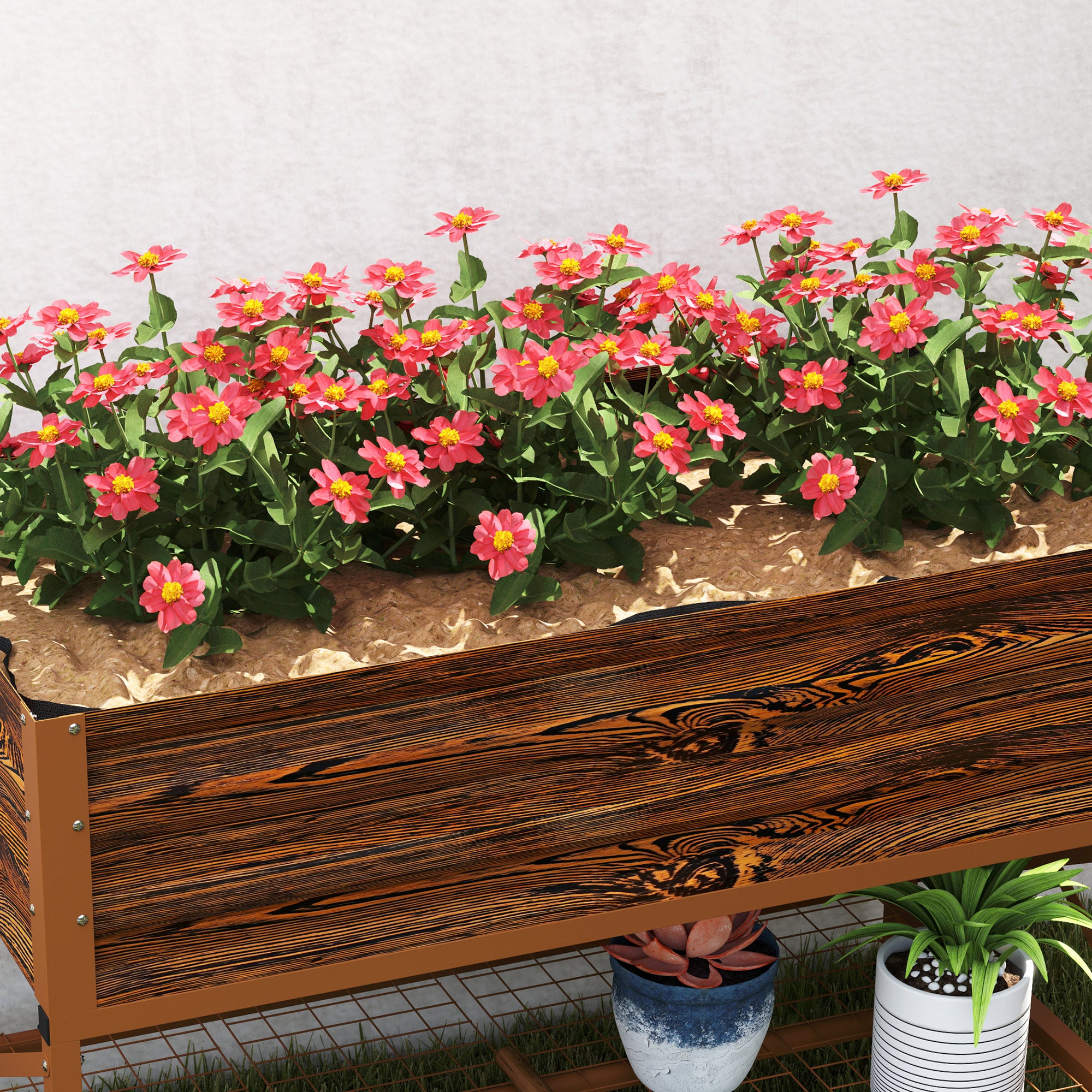 Galvanized Raised Garden Bed, Metal Planter Box with Legs, Storage Shelf and Bed Liner, Dark Brown - Brown - Image 8