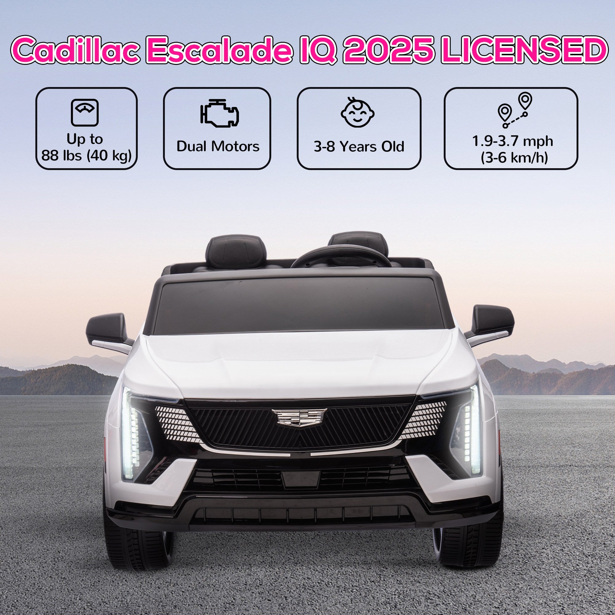 2-Seater 12V 10AH Ride on Truck, Cadillac Escalade Licensed Electric Car for Kids w/ Spring Suspension Wheels, White