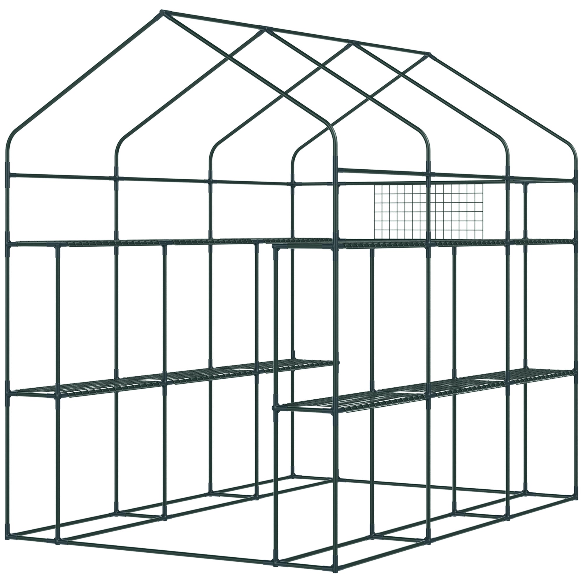 7' x 5' x 6' Walk-in Greenhouse for Outdoors with Mesh Door and Windows, 18 Shelf Hot House with Trellis, Plant Labels, UV Protective for Growing Flowers, Herbs, Vegetables, Saplings, Green - Green - Image 8