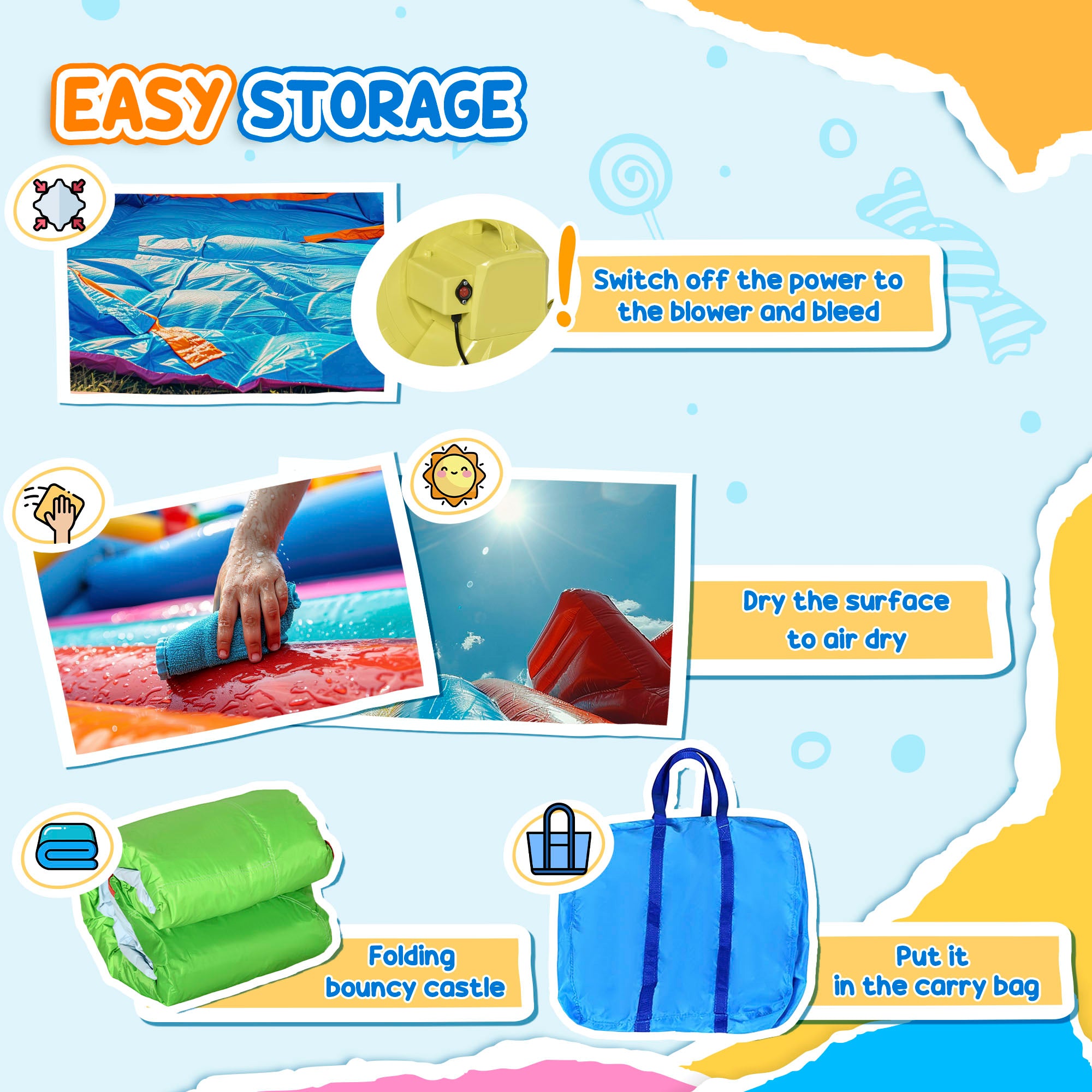 7-in-1 Inflatable Water Slide, Kids Castle Bounce House Includes Slide, trampoline, Pool, Water Cannon, Ball-target, Boxing Post, Tunnel with Carry Bag, Repair Patches, 750W Air Blower