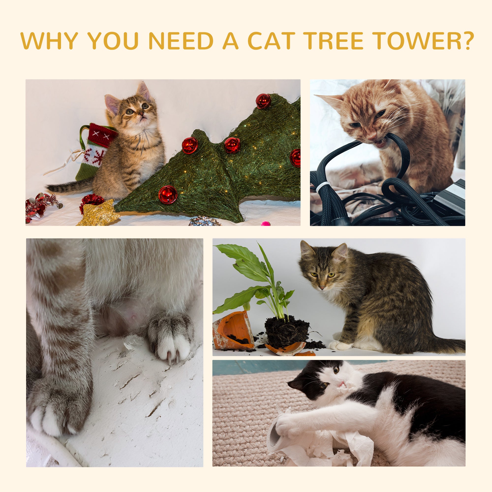 Floor-to-Ceiling Cat Tree Cat Climbing Tower with Sisal-Covered Scratching Posts Natural Cat Tree Activity Center for Kittens Cat Tower Furniture, Light brown - Brown - Image 7