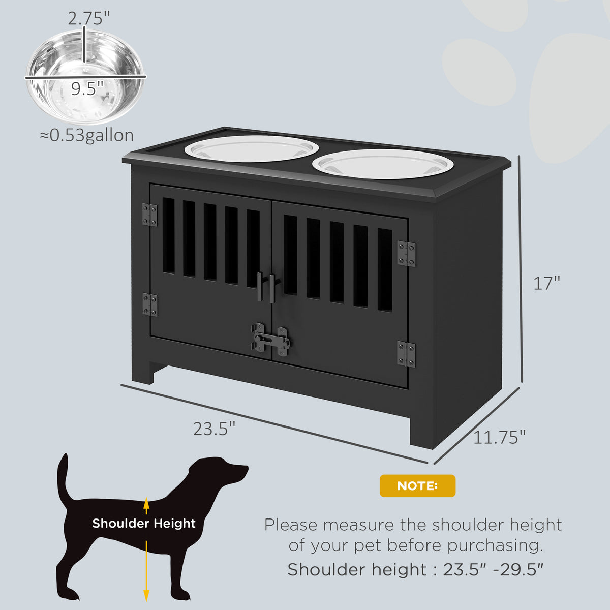 Dog Food Storage Cabinet with Bowls & Dog Feeding Station, Black