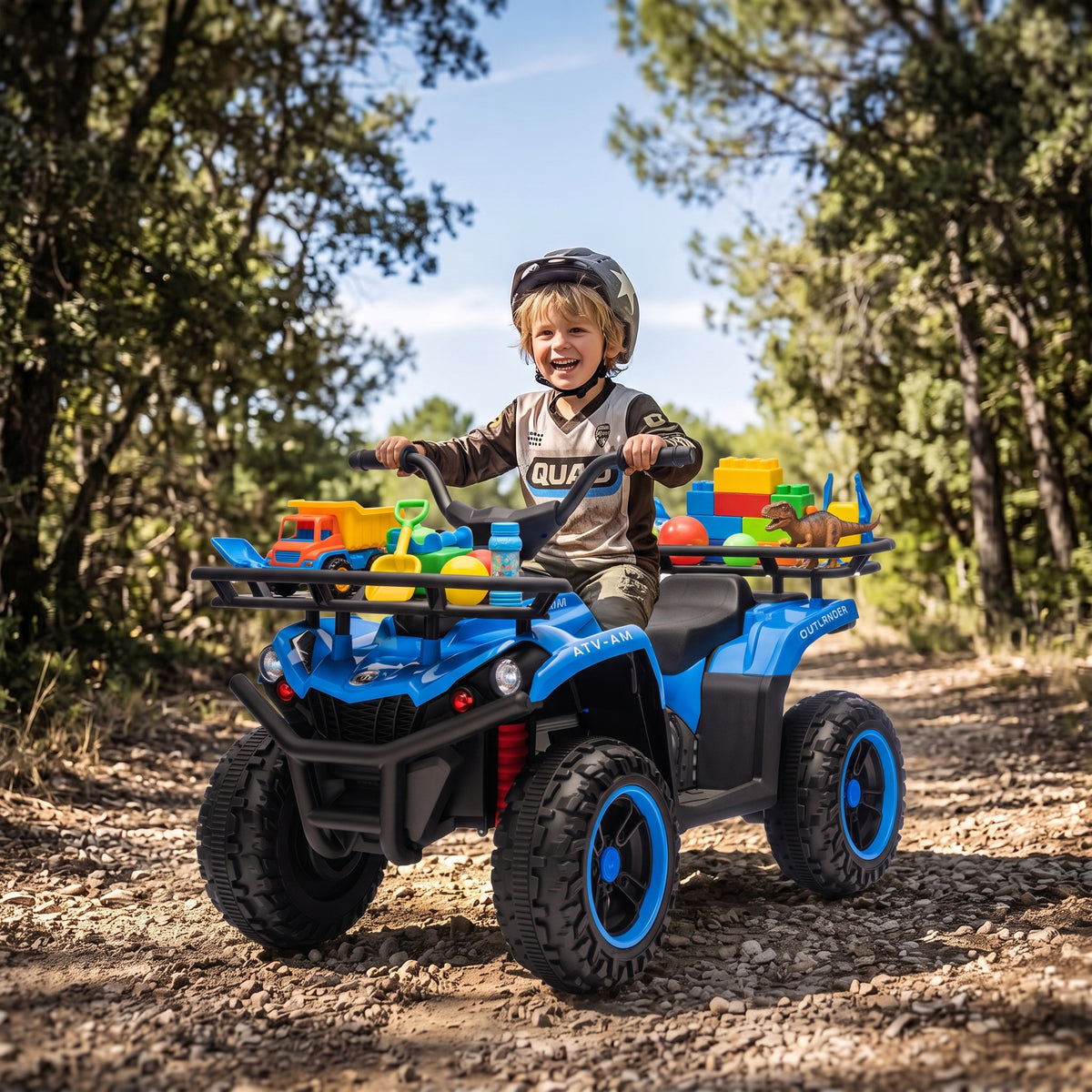24V Ride on ATV, 4 Wheeler for Kids with Dual Motors, Soft Start, Battery Display, Music, Lights for 3-8 Years, Blue
