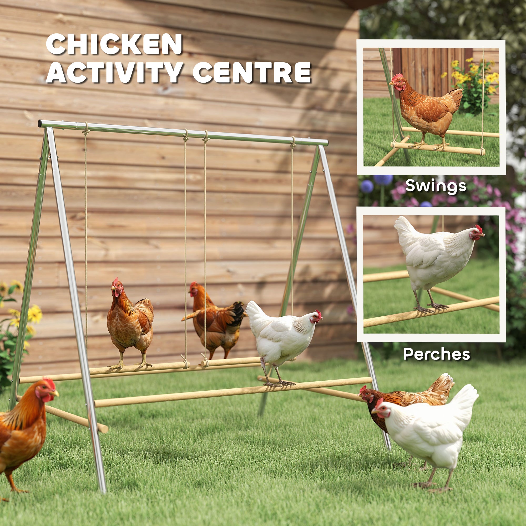 Chicken Perch for Coop, Chicken Roosting Bars with 2 Swings, Coop Accessories for Farm, Backyard, Silver - Silver - Image 4