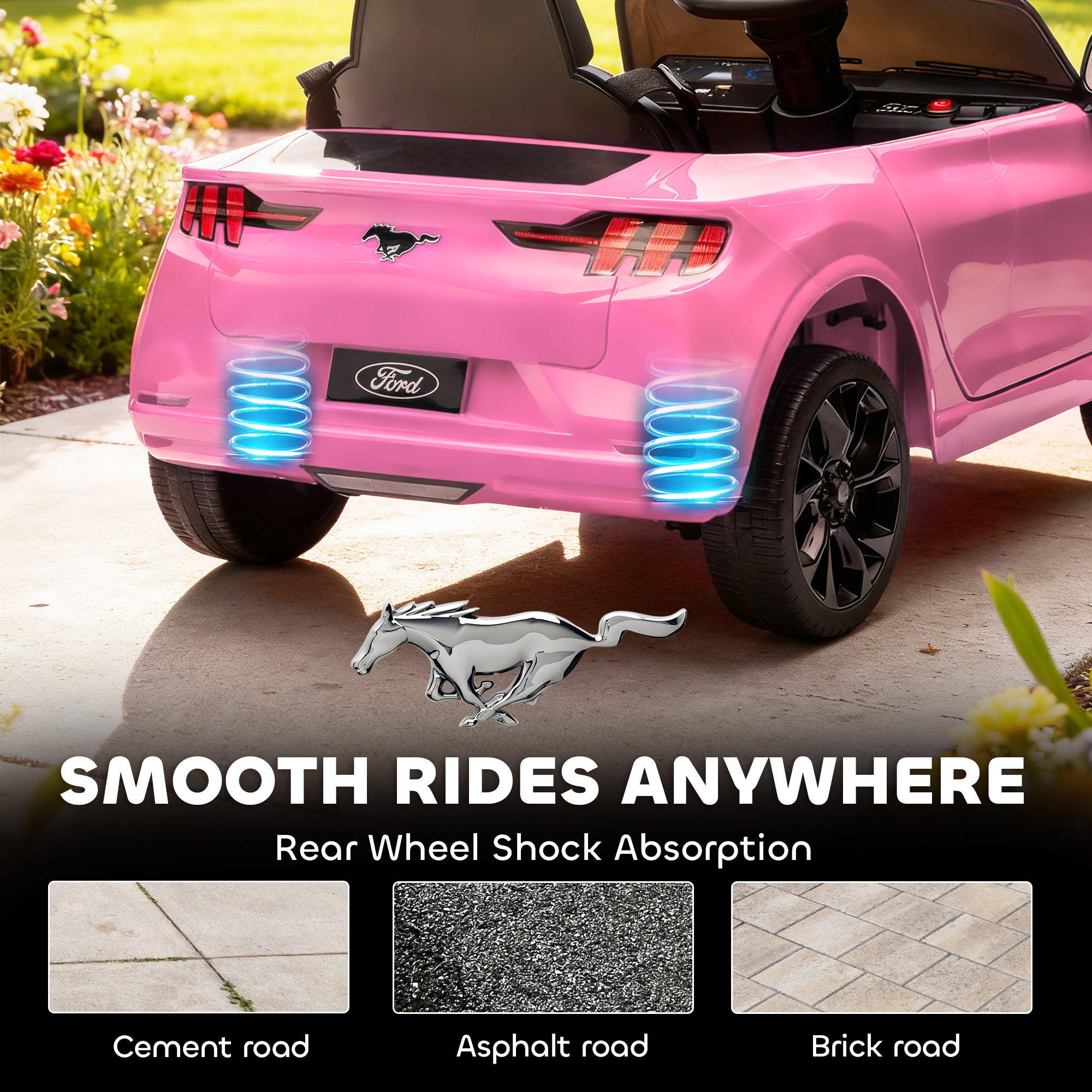 12V Kids Ride On Car, Licensed Ford Mustang Mach-E Electric Car with Remote Control, LED Light, Music, Pink