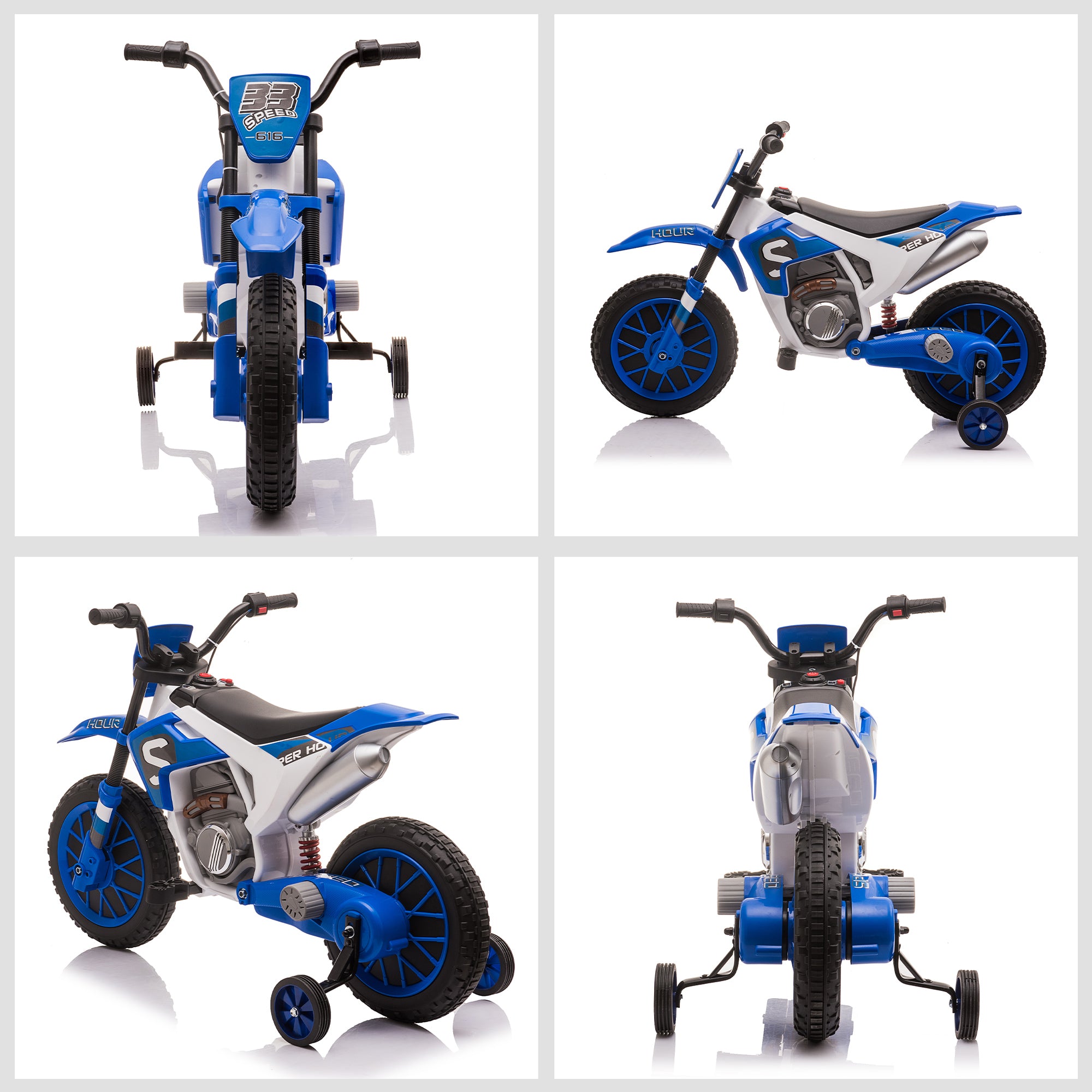 12V Kids Motorcycle w/ Treaded Tires, 5mph Top Speed Electric Bike for Kids, Ride On Motorcycle w/ Training Wheels, Battery Charger, Spring Suspension, Blue
