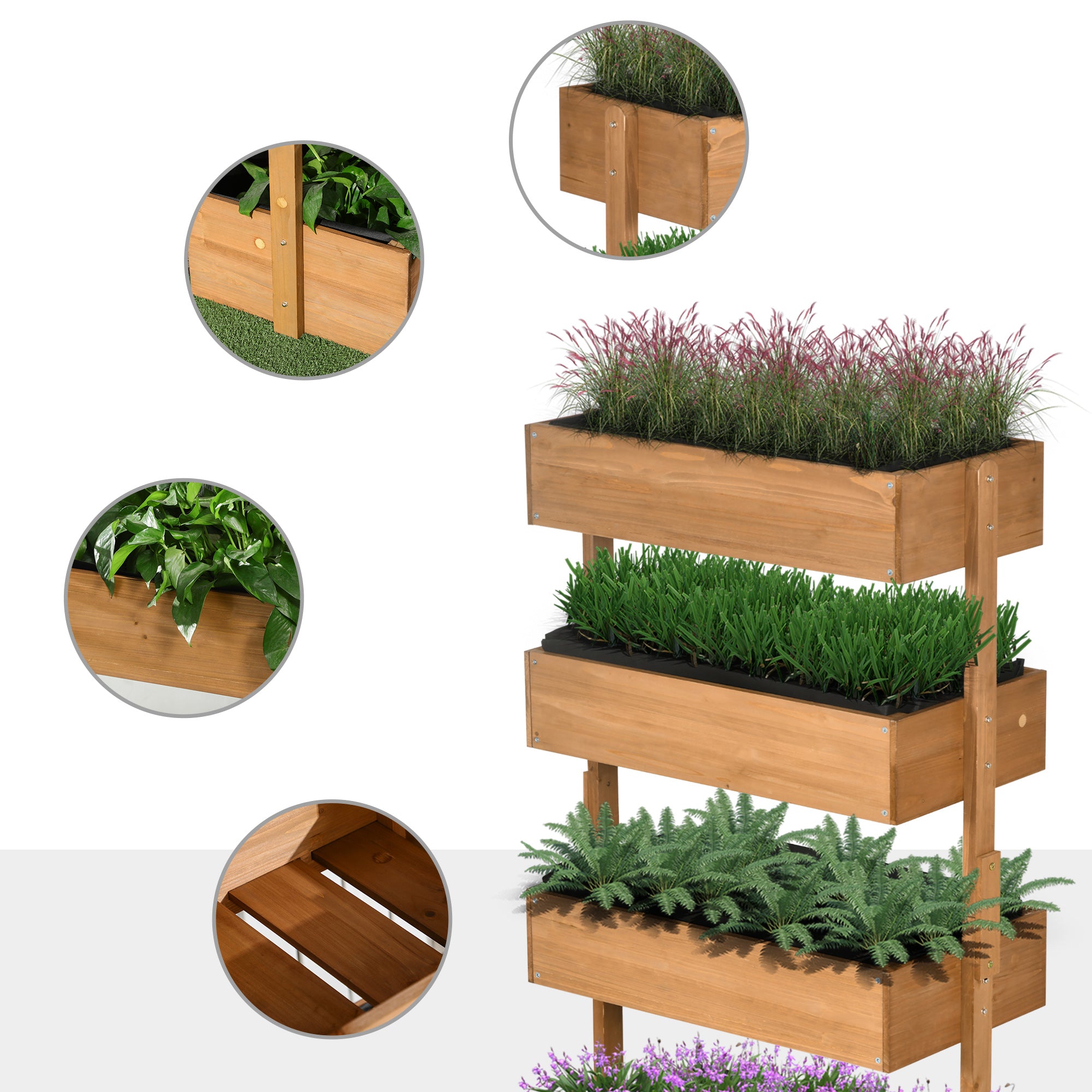 Vertical 4 Tier Raised Garden Bed, Wooden Planter Box, Self-Draining with Bed Liner for Indoor Outdoor Flowers, Vegetables and Herbs, Orange - Orange - Image 7