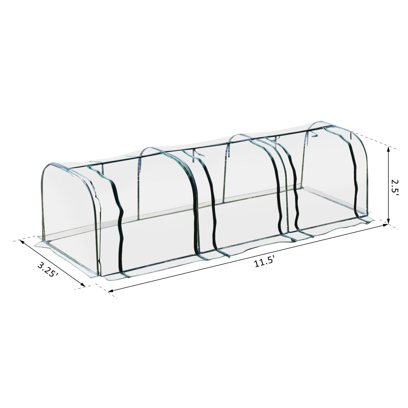 11.5' L x 3.25' W x 2.5' H PVC Metal Tunnel Garden Greenhouse Kit - Clear - Image 3