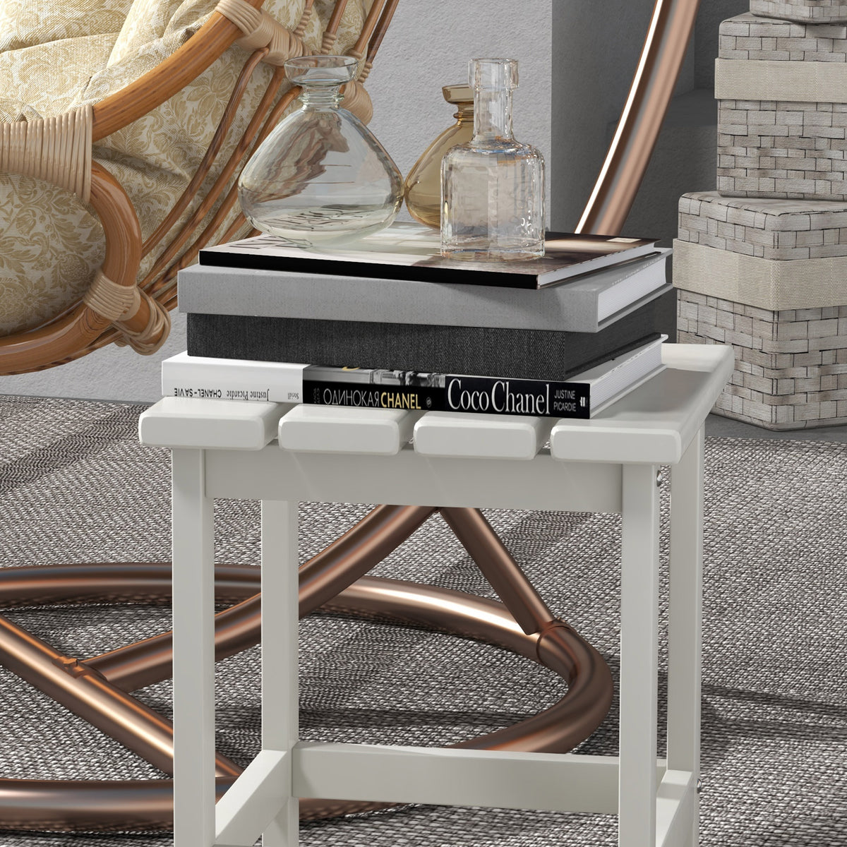 Adirondack Side Table, Square Patio End Table, Weather Resistant 15" Outdoor HDPE Table for Porch, Pool, Balcony, White