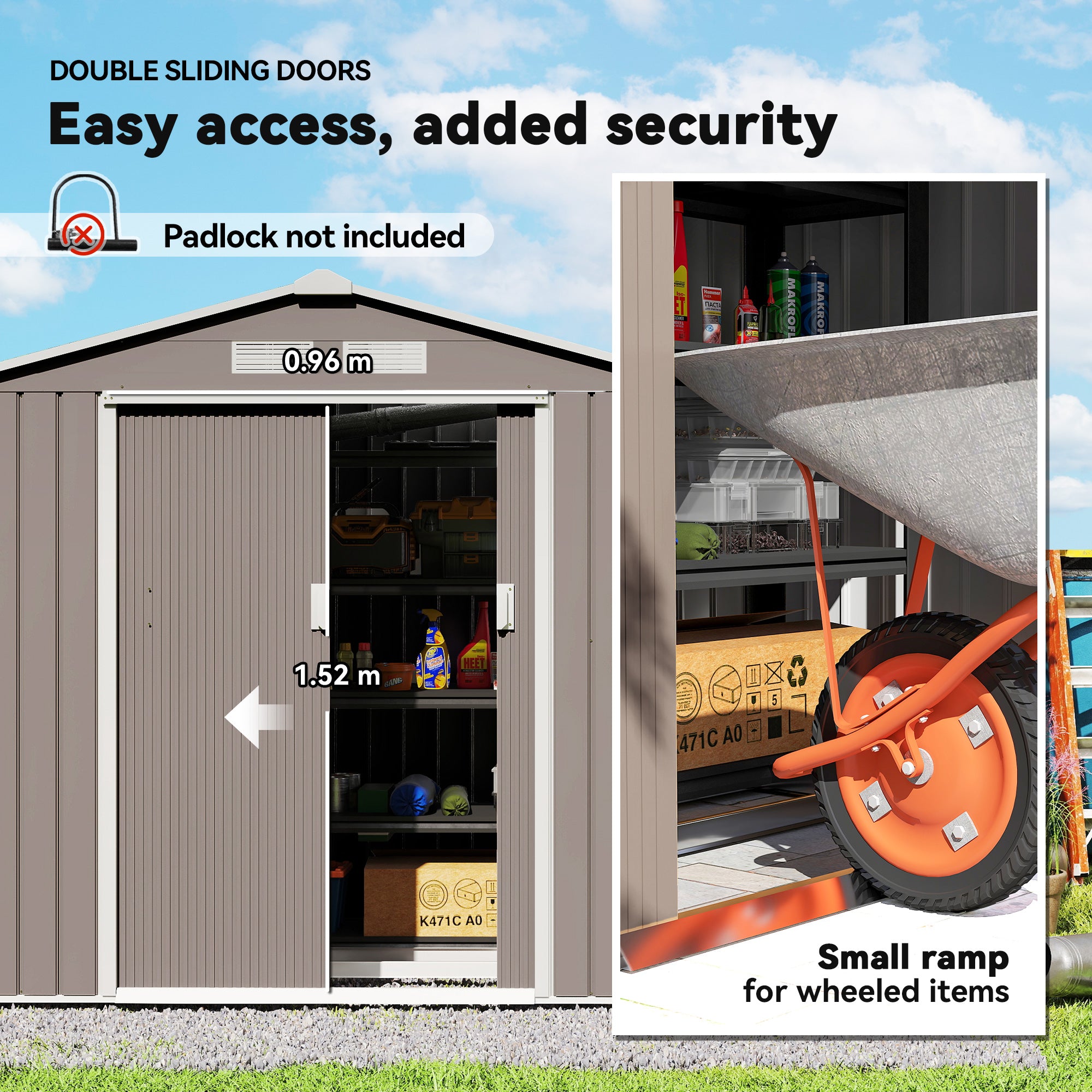7' x 4' x 6' Outdoor Storage Shed Metal Garden Tool Storage Shed with Sloped Roof - Gray / White - Gray - Image 5