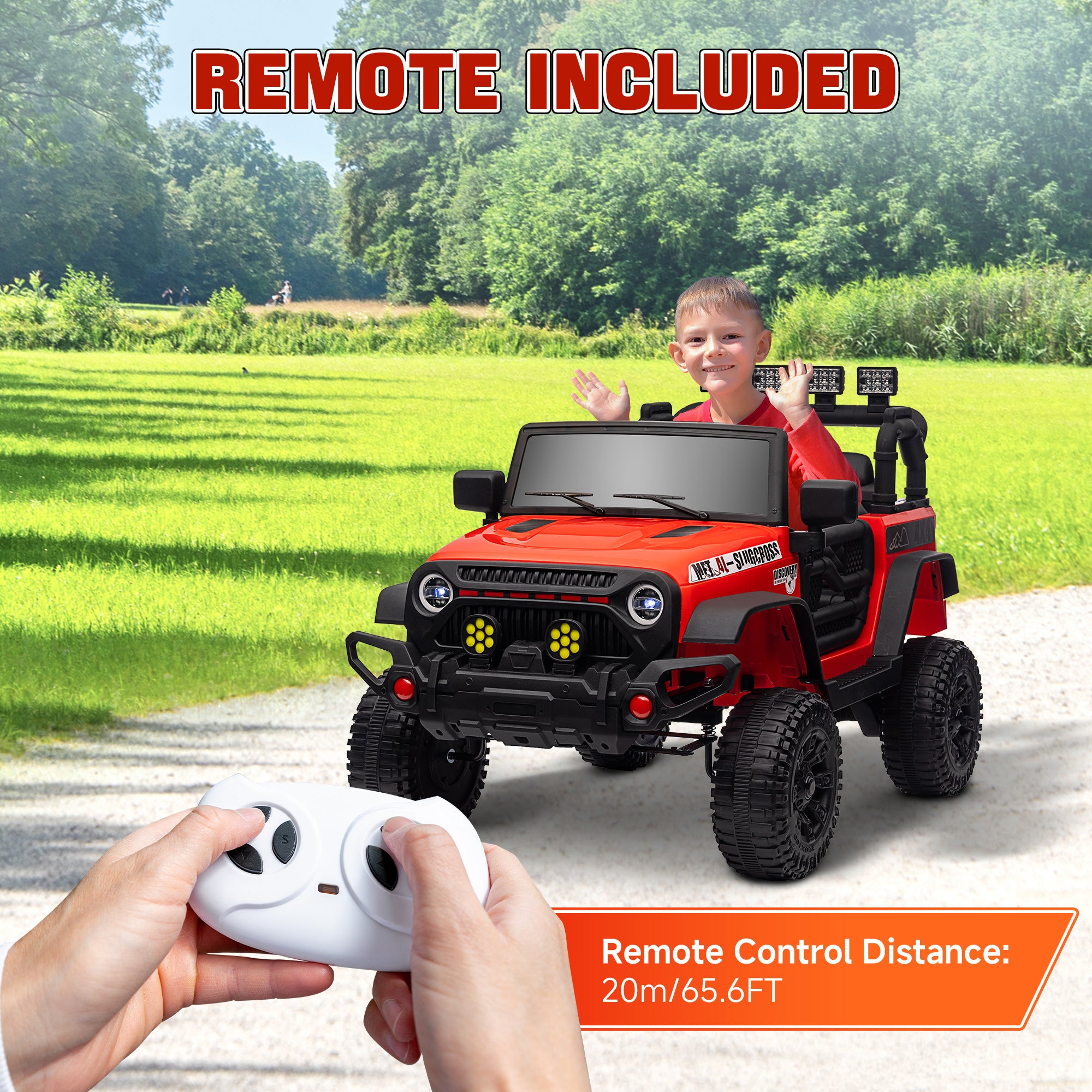 12V Battery Powered Ride on Car, Ride on Truck w/ Remote, 4 Suspension Wheels, Music Horn Lights, Red