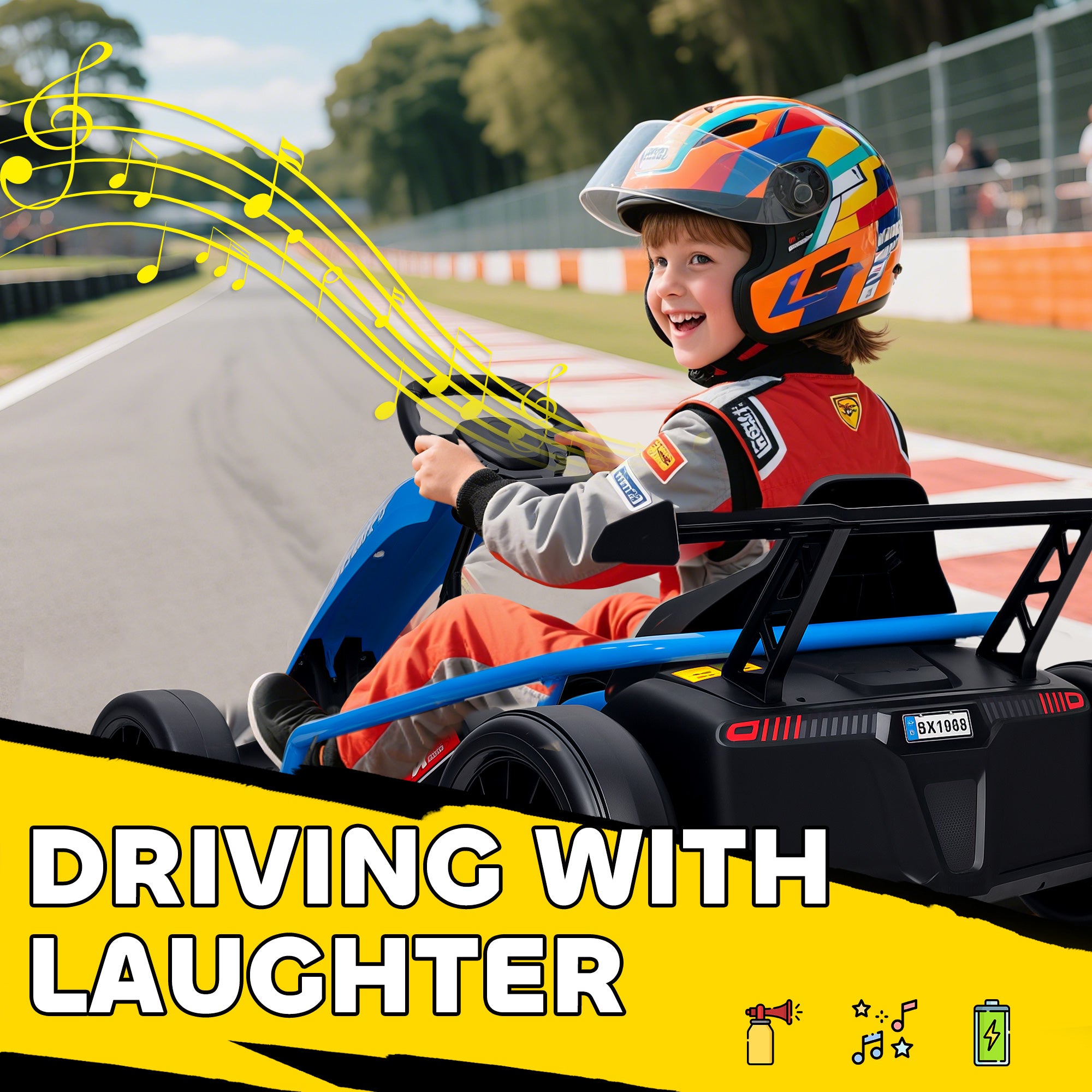 24V 7AH Kids Electric Go Kart, 8.1 MPH Battery Powered Drift Kart with Dual Motors, Soft Start for 8-12 Years, Blue