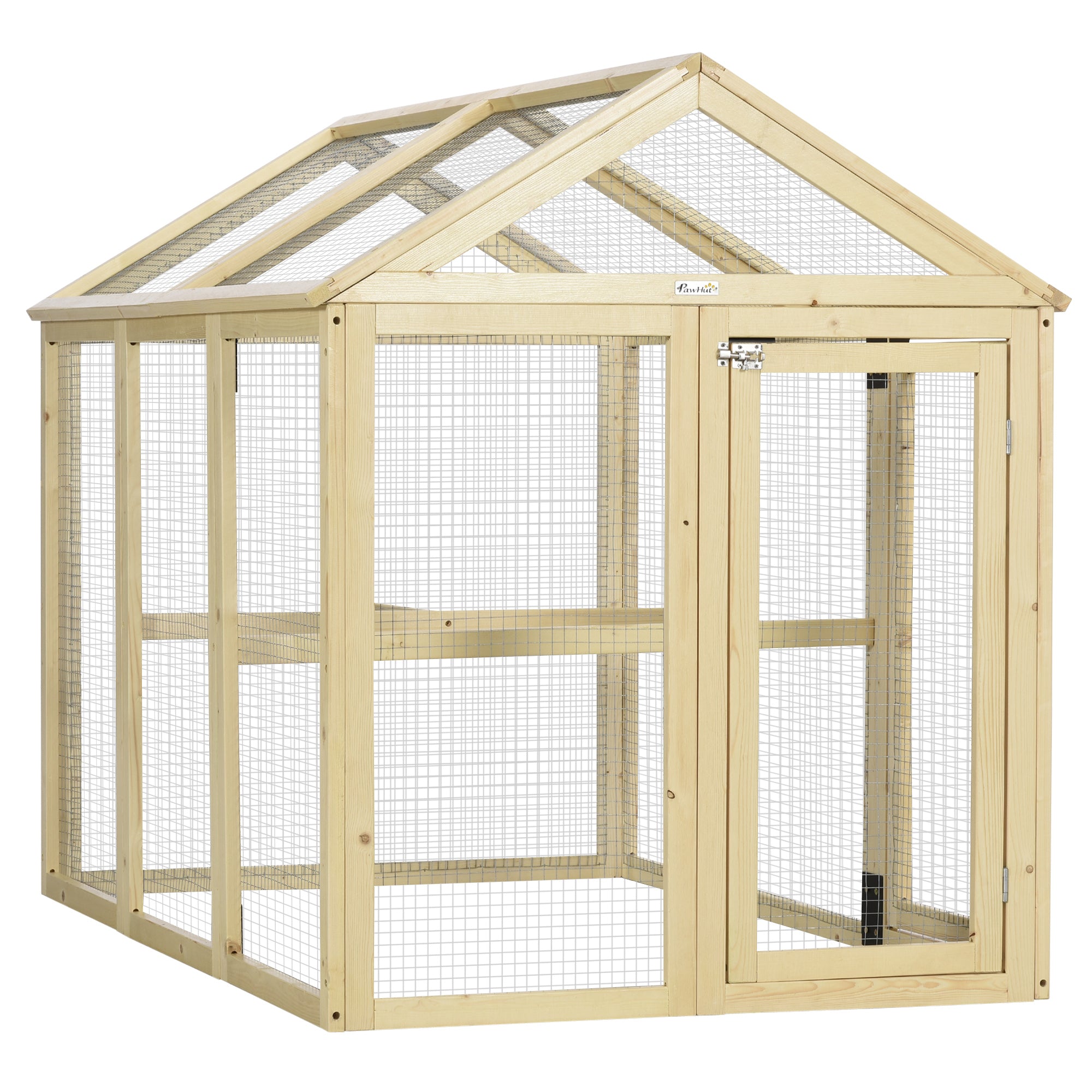 Wooden Chicken Run, Combinable Design with Perches, 4.6' x 2.8', Nature Wood - Natural Wood