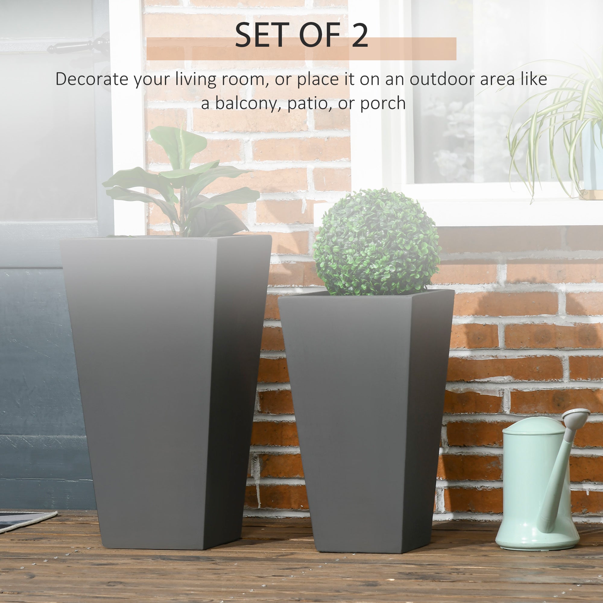 2-Pack Outdoor Planter Set, Flower Pots with Drainage Holes, Durable & Stackable Plant Pot, 22in & 18in, for Porch, Entryway, Patio, Yard, Garden, Gray - Gray - Image 4