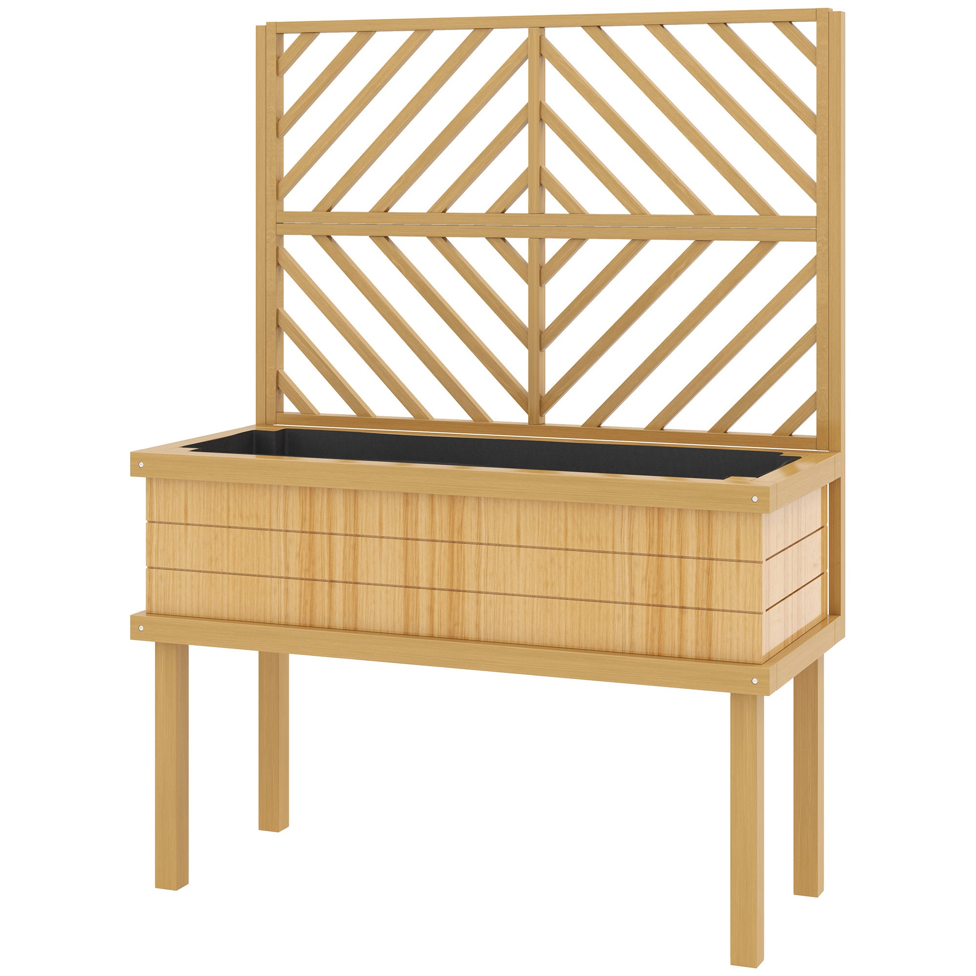 Elevated Wood Planter with Trellis for Climbing Plants, Raised Garden Bed with Legs and Drainage Holes, Natural Wood - Natural Wood