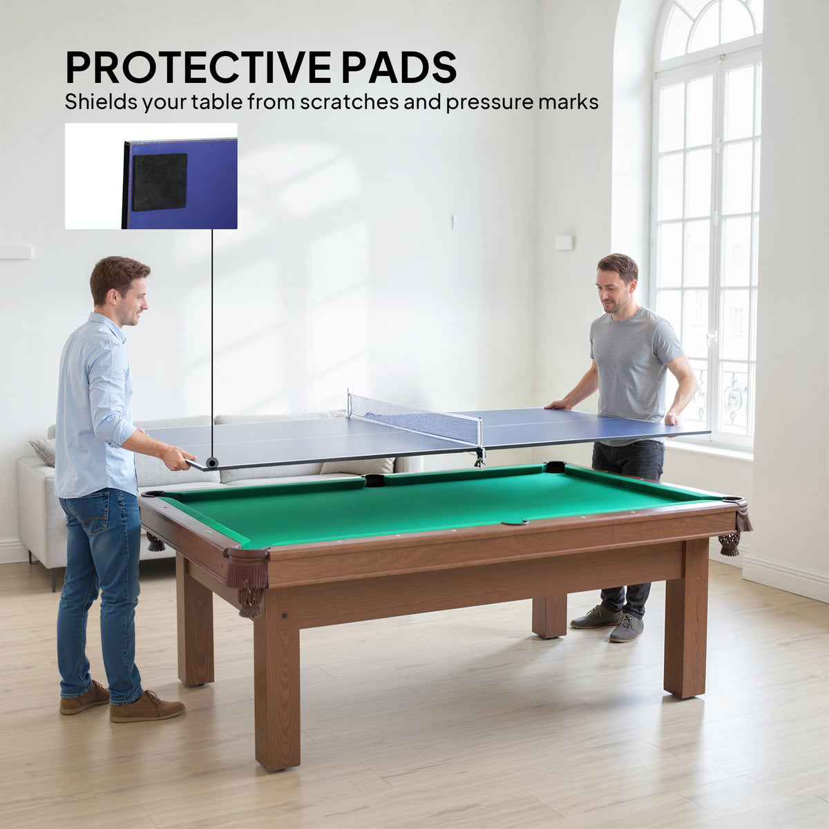 Soozier 9 ft Folding Ping Pong Table Top for Billiard Tables, Table Tennis Conversion Top with Net, Foam Padding, Blue