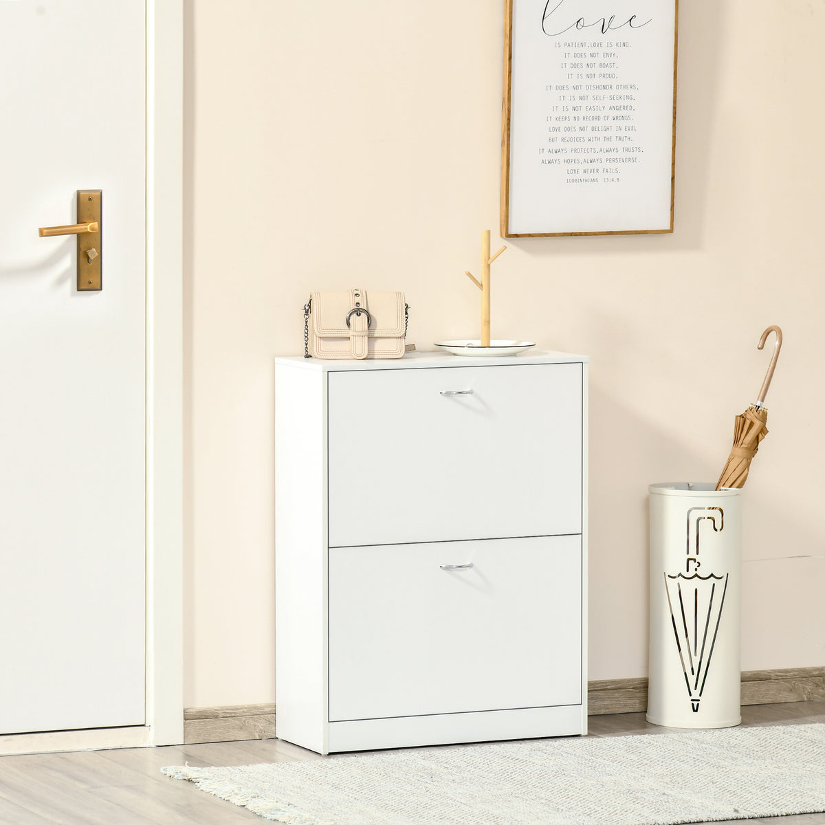 Shoe Cabinet with 2 Flip Drawers, Narrow Shoe Storage Cabinet with Adjustable Shelves for Entryway, Hallway, White