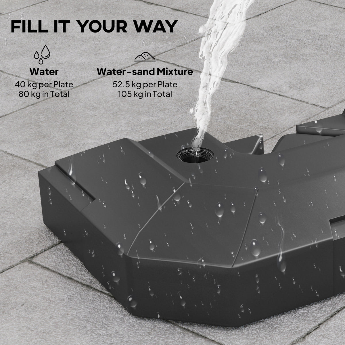 2-Piece Cantilever Umbrella Base Weight Set, 231 lb Water or Sand Fillable Outdoor Offset Umbrella Weights, Black