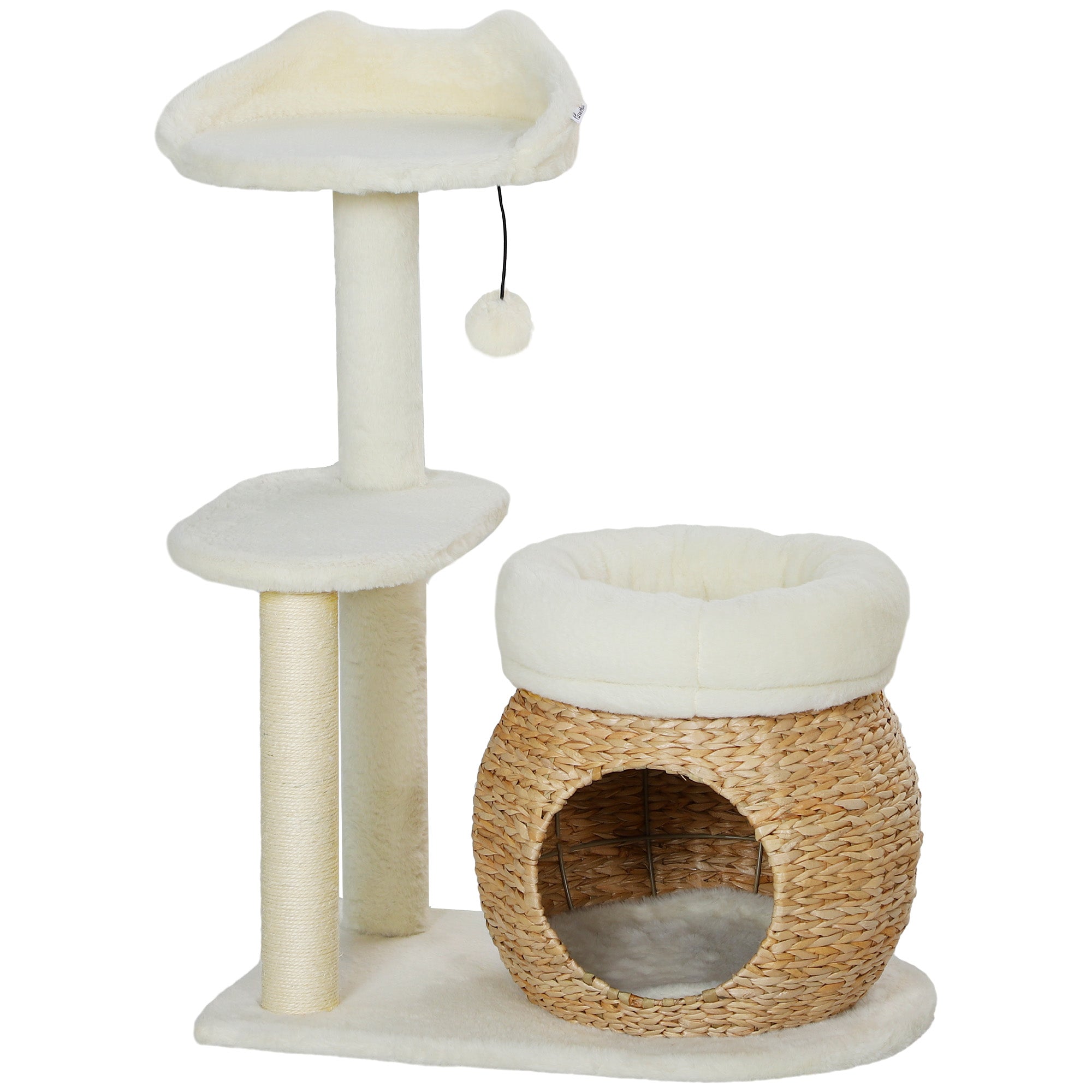 31" Cat Tree Tower with Scratching Posts, Cat Condo, Beds, Platform and Toy Ball for Indoor Cats, Cream White - Cream White