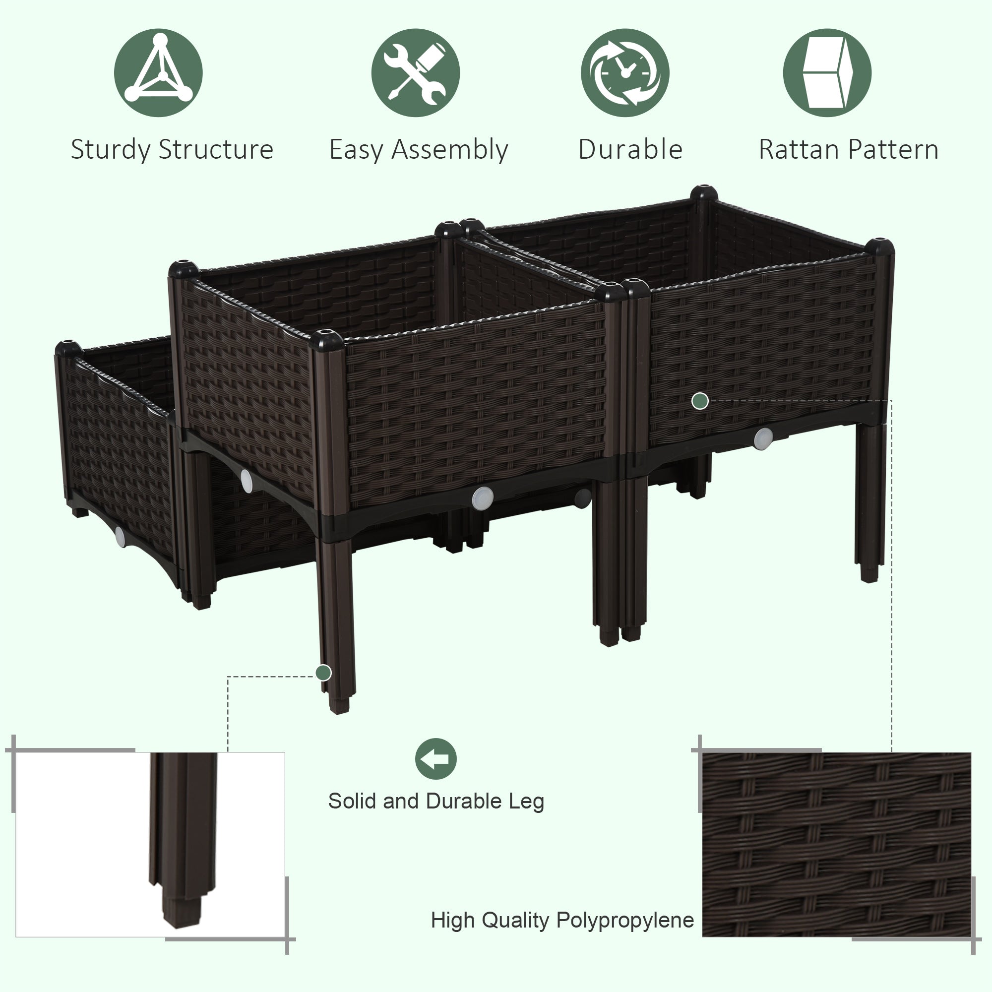 4 Piece Raised Garden Bed with Legs, Planter Box Raised Bed to Grow Flowers, Herbs & Vegetables, Brown - Brown - Image 7