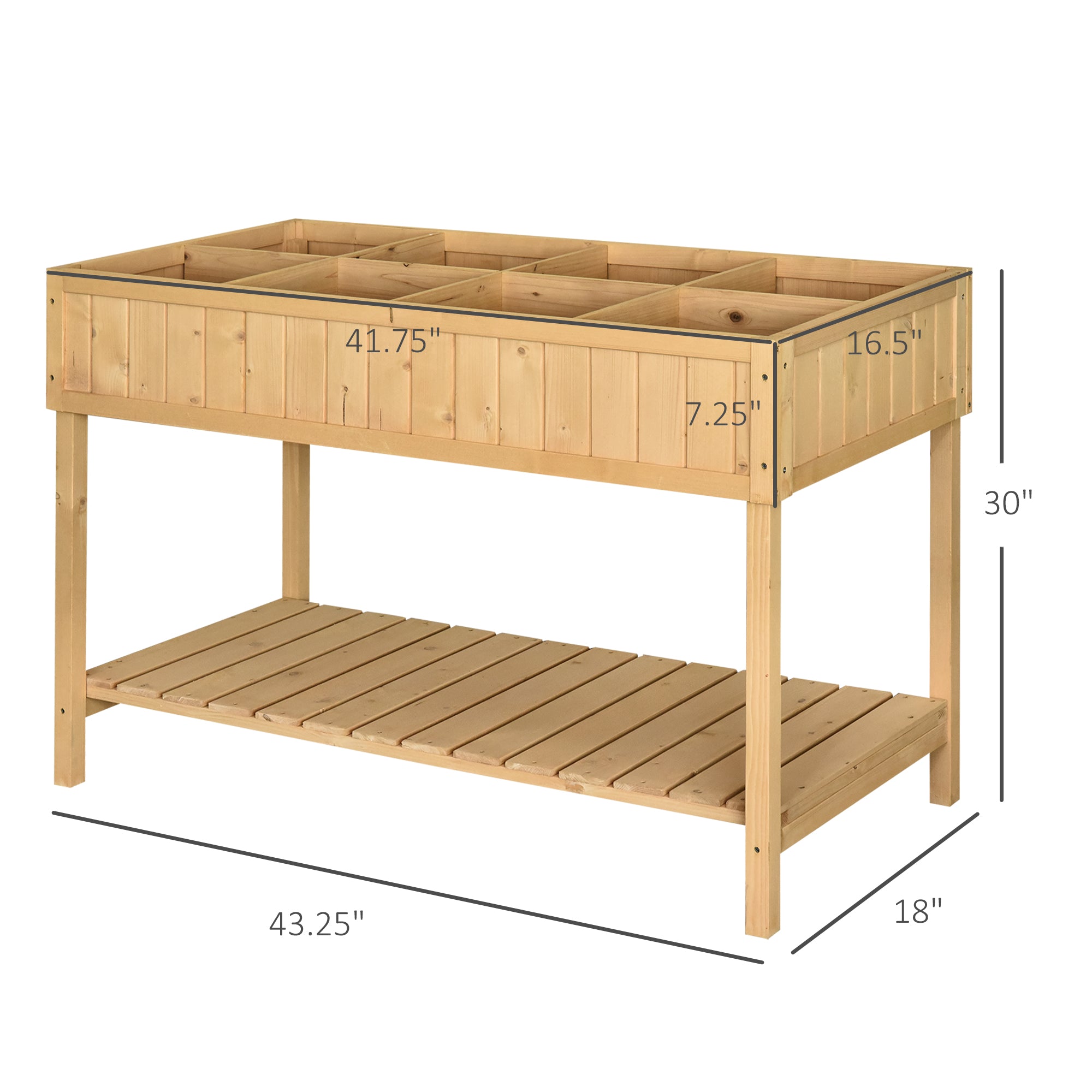 43x18x30in Raised Garden Bed with 8 Pockets and Shelf, Wooden Elevated Planter Box with Legs to Grow Herbs, Vegetables, and Flowers, Natural - Natural Wood - Image 3