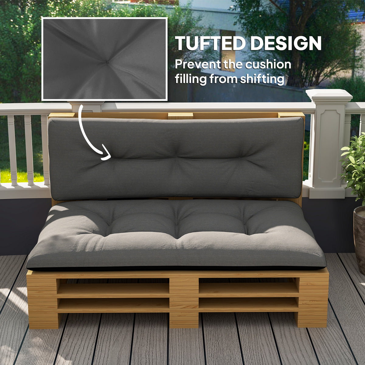 2 Seater Pallet Cushions Outdoor 3.9" Thick Replacement Cushions - Tufted Design for Garden, Patio, Black
