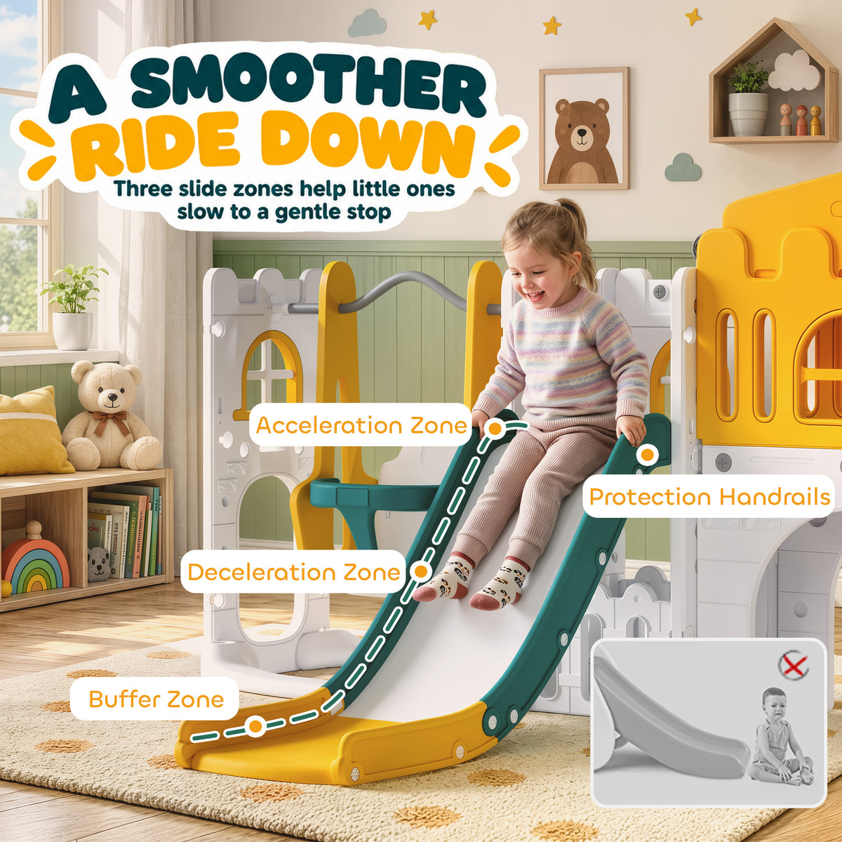 11 in 1 Toddler Slide and Swing Set w/ Playhouse, Kids Slide Playset Indoor Playground for 1-4 Years, Yellow