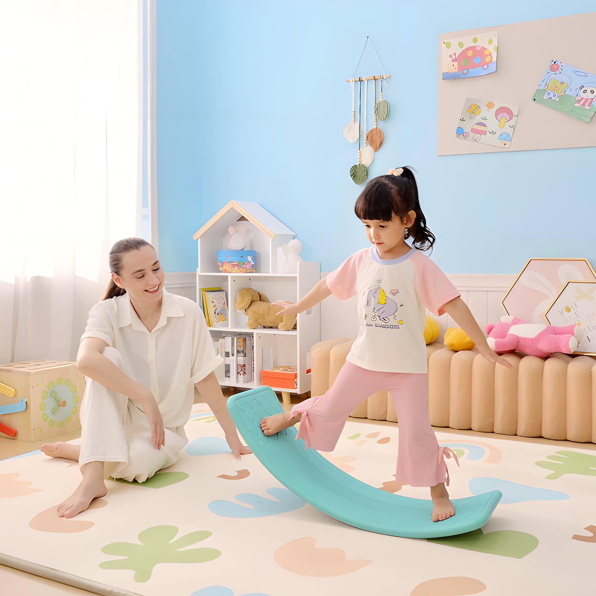32.3" Balance Board, Wobble Board for Kids & Toddlers, Montessori Waldorf Toy for Ages 3-6 Years Old, Blue