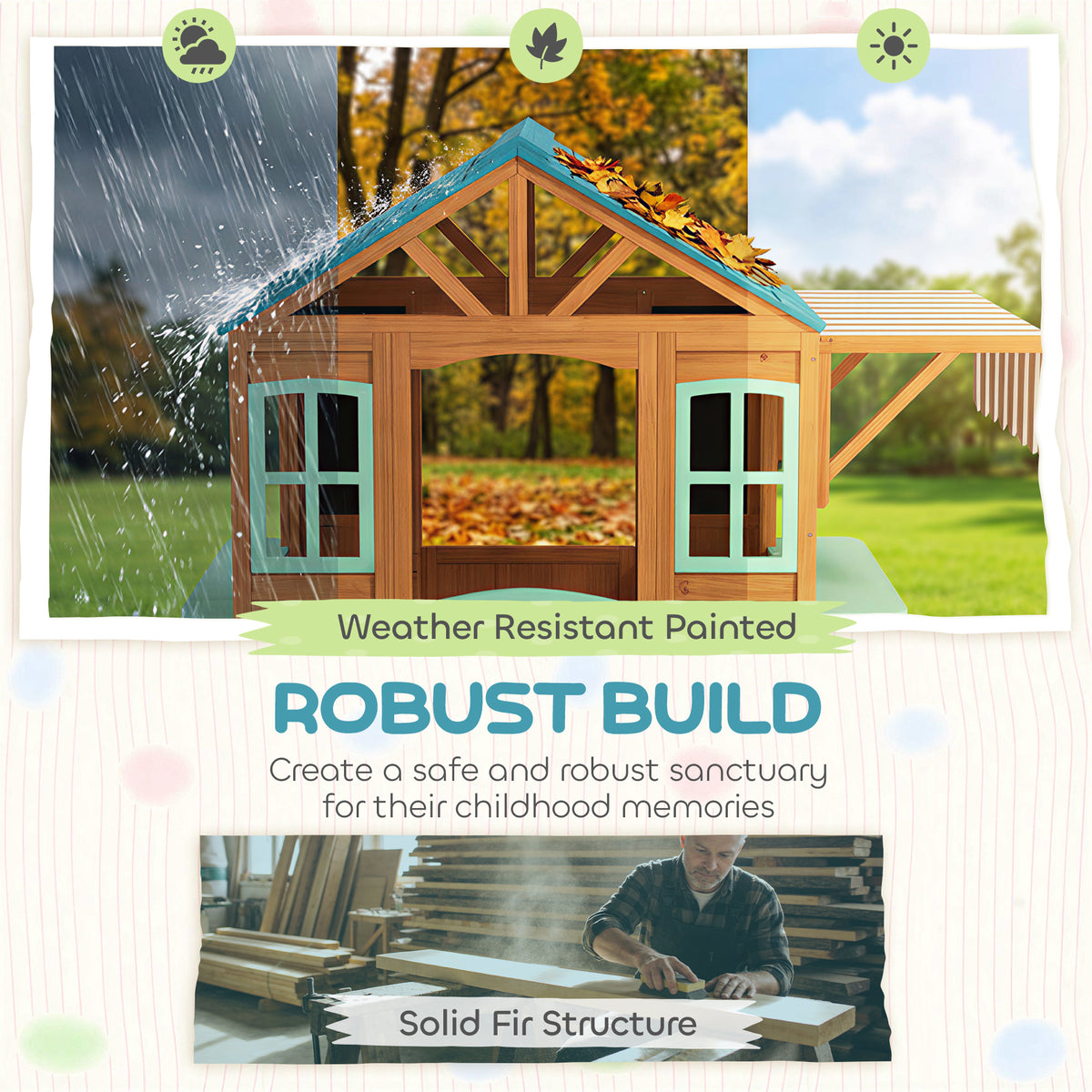 Outdoor Playhouse with Snack Bar, Half Door, Windows, Flowerpot Holders, Chalkboard, Tossing Game