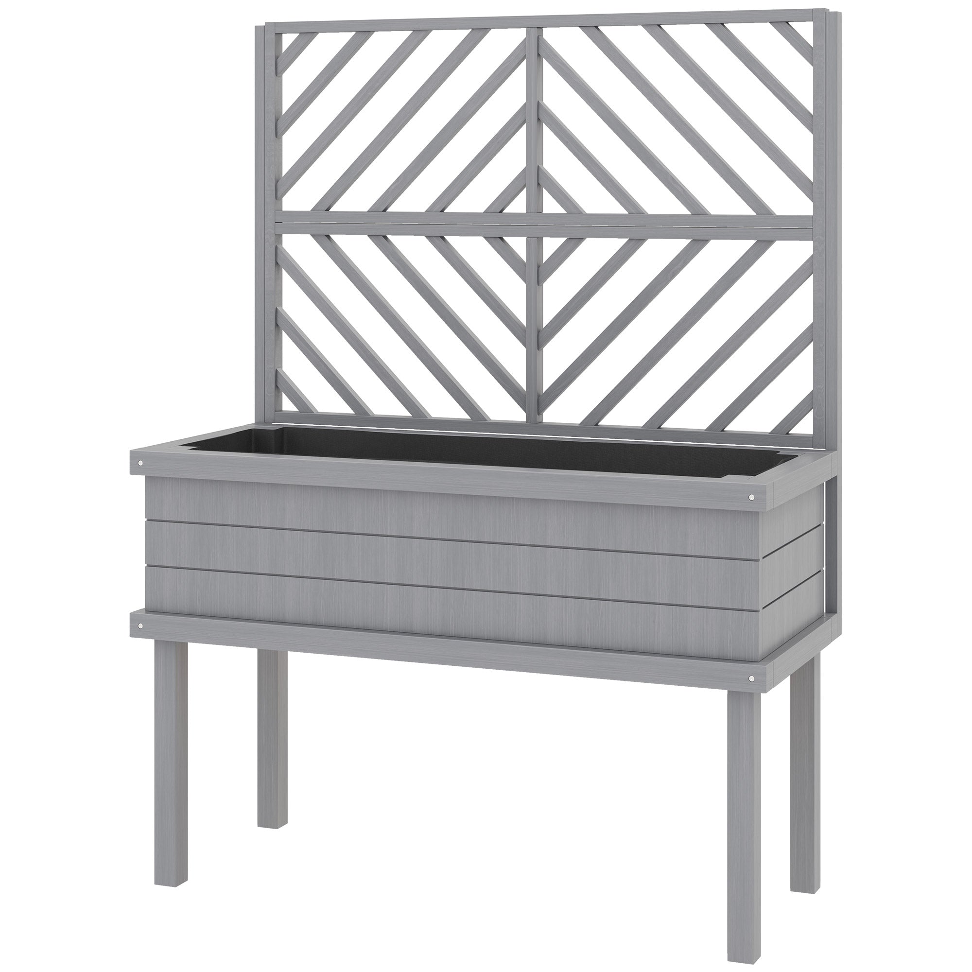 Elevated Wood Planter with Trellis for Climbing Plants, Raised Garden Bed with Legs and Drainage Holes, Gray - Gray
