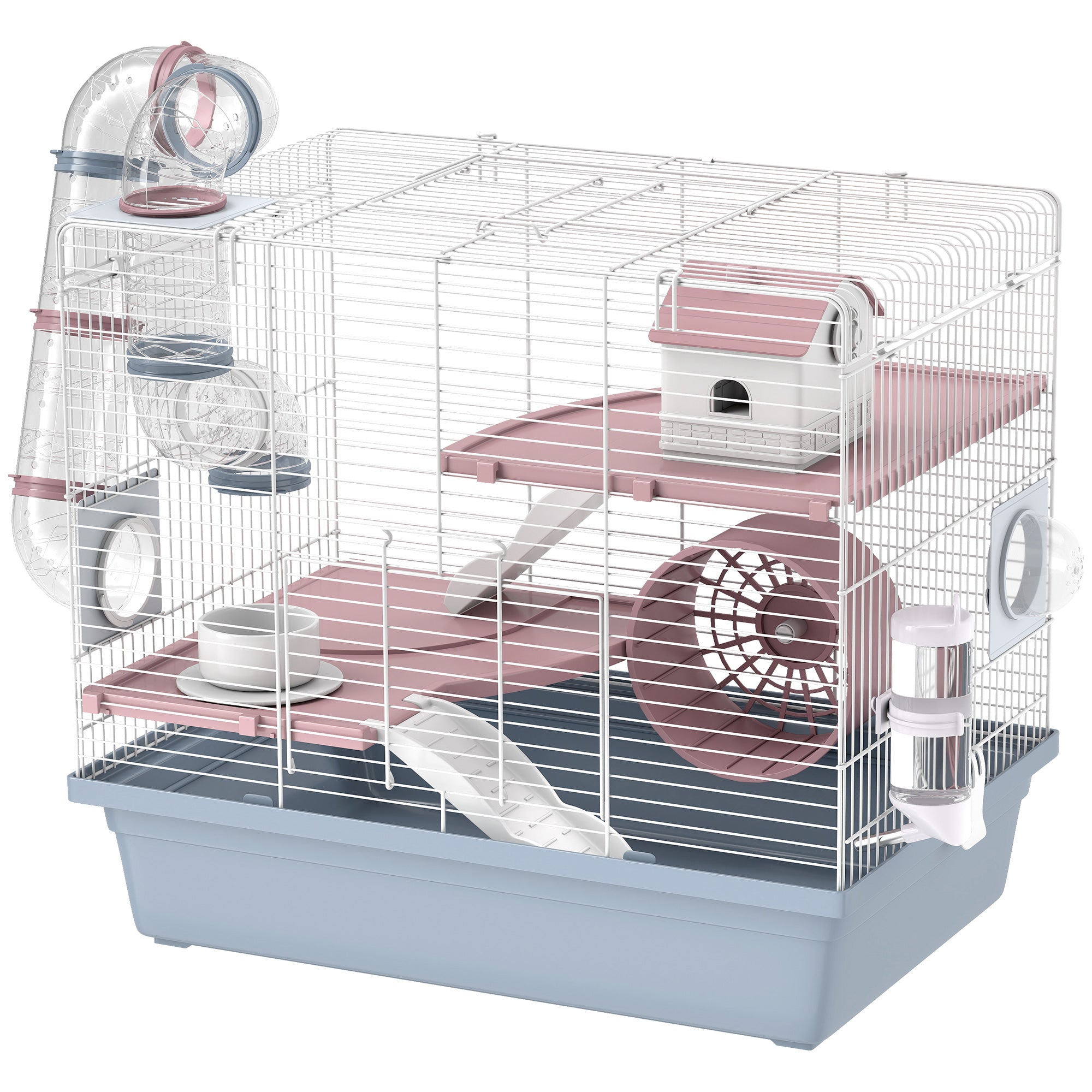Hamster Cage, 3-Tier Small Animal Cage with Exercise Wheel, Food Bowl, Water Bottle, House, Tunnels, Ramps - Blue